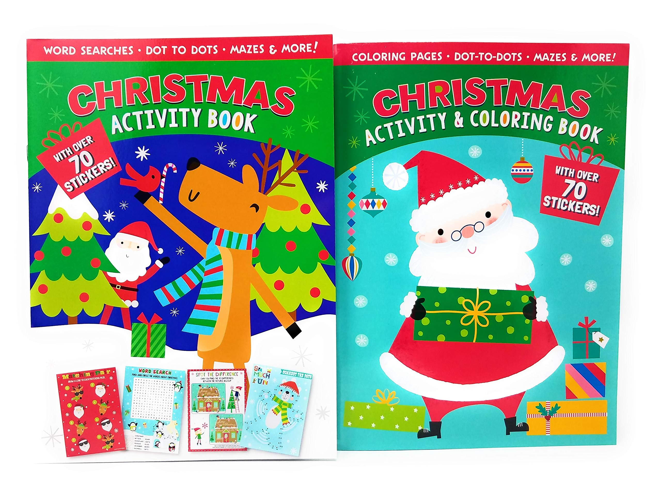 Christmas Coloring & Activity Book Set for Kids, Teens & Adults - 5 Books with 280+ Stickers, Word Scrambles & Find The Difference | Fun Holiday Stocking Stuffer Gift for Family, School & Travel Activities