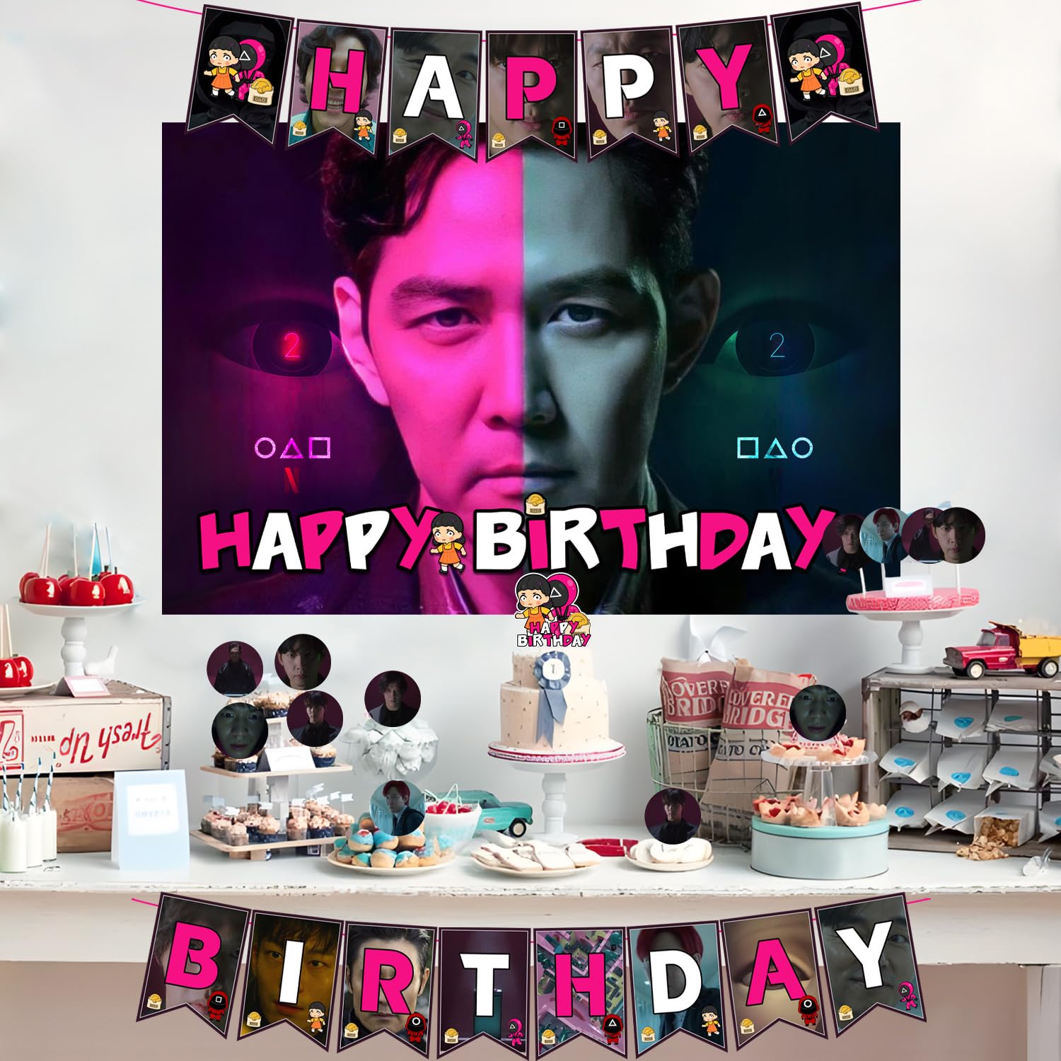 Happy Birthday Party Decorations Set - Banner, Backdrop, Balloons, Cake & Cupcake Toppers - Complete Party Supplies Kit for Birthdays, Anniversaries & Special Celebrations