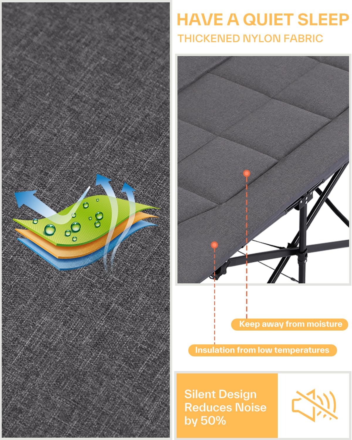 Sportneer Extra Wide Heavy Duty Folding Camping Cot for Adults - Padded Cushion with Headrest, Portable Sleeping Bed for Camping, Tent, Office & Travel - Durable Foldable Cot for Outdoor Adventures & Guest Accommodation