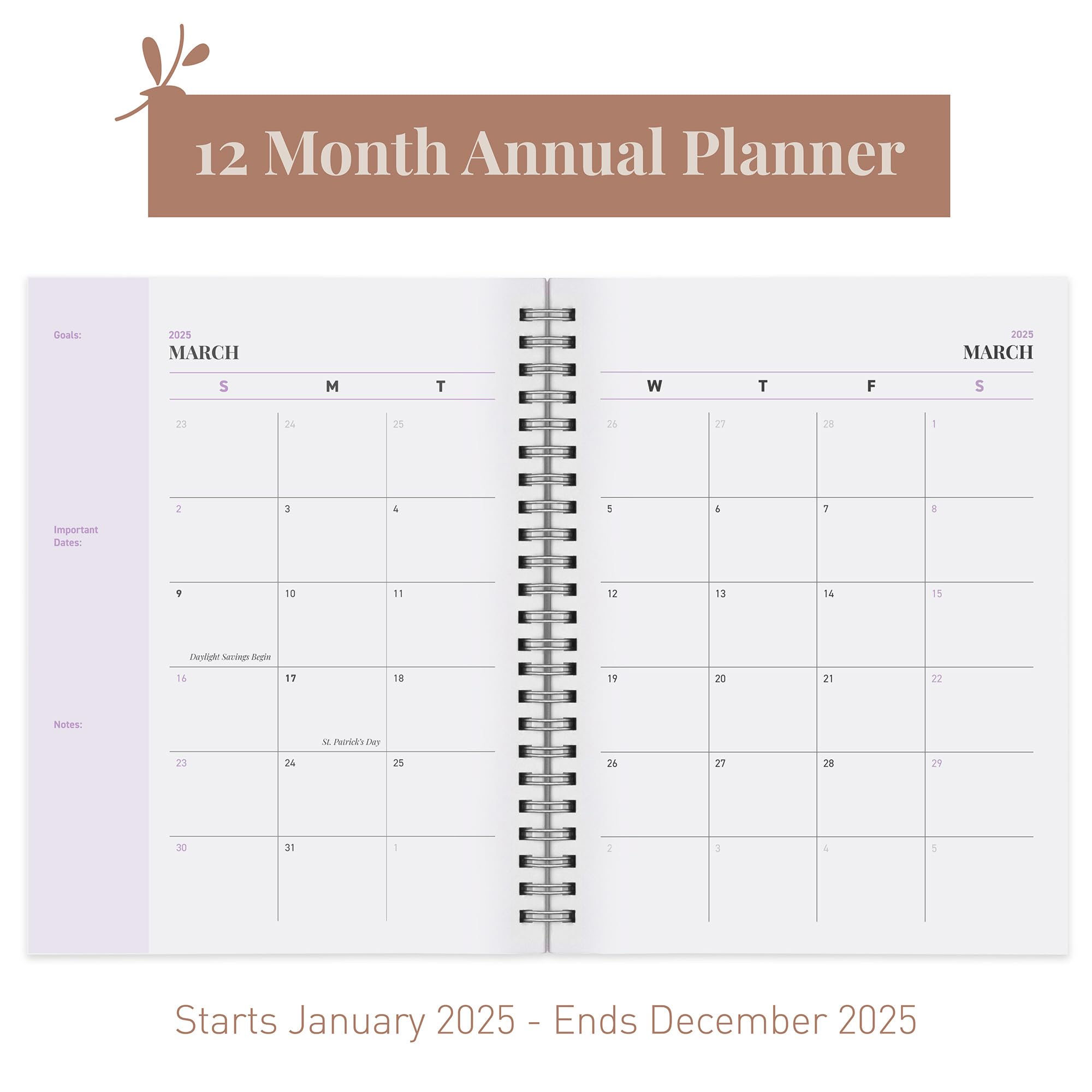 Rileys 2025 Weekly Planner - 2025 Monthly & Weekly Calendar Organizer with Flexible Cover, Notes Pages, Twin-Wire Binding (8 x 6 Inches, Purple) - Perfect for Work, School, and Personal Scheduling