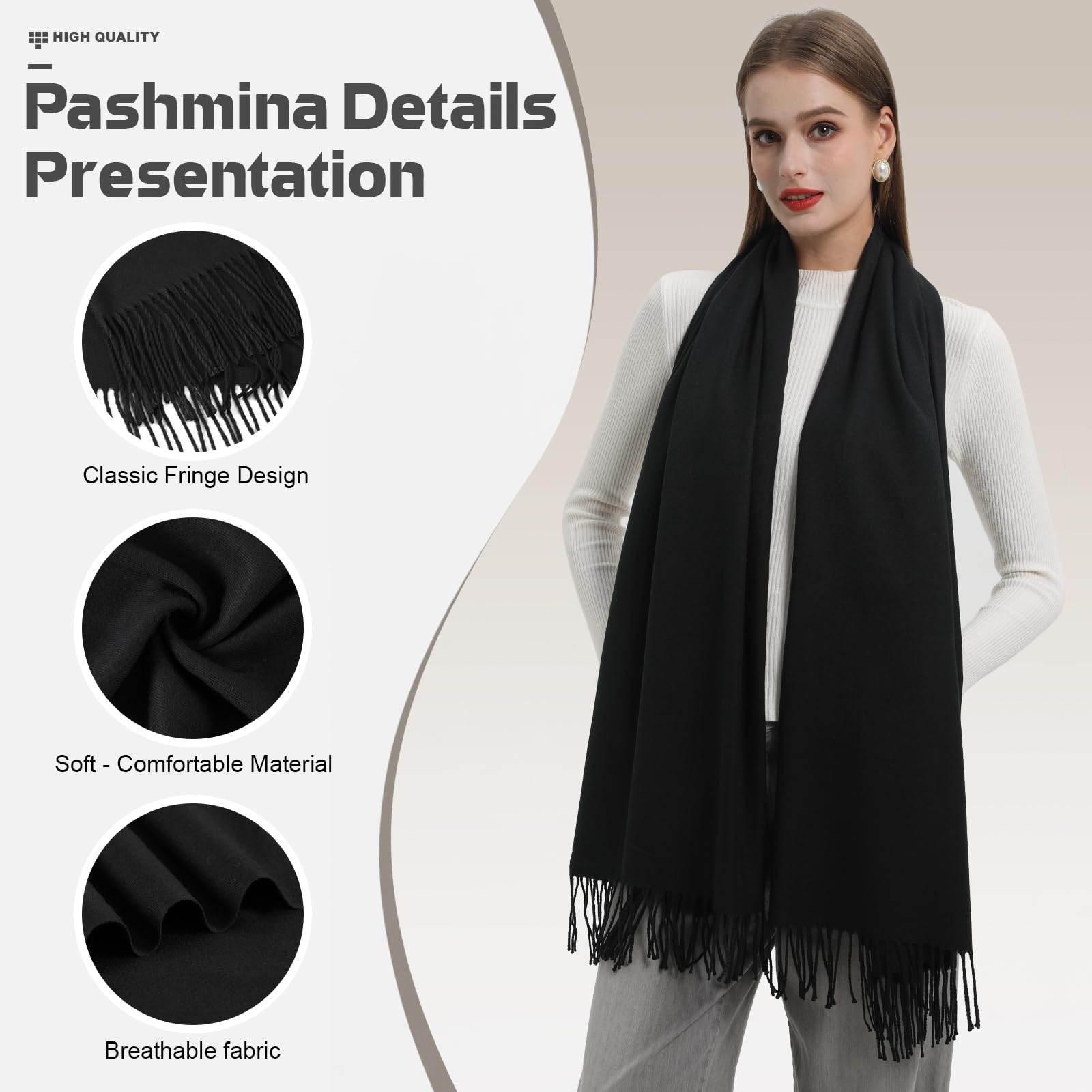 Genovega Winter Women's Pashmina Scarf - Soft Cashmere Shawl Wrap for Dresses, Girls & Ladies - Perfect for Holiday Parties, Evening Events & Cold Weather Fashion