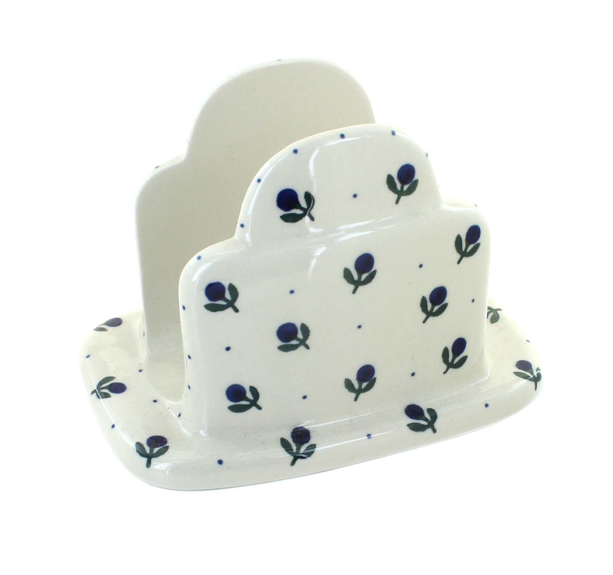 Handmade Blue Rose Polish Pottery Napkin Holder - Blueberry Design for Kitchen & Dining Table Decor - Perfect for Home, Restaurant, and Party Use