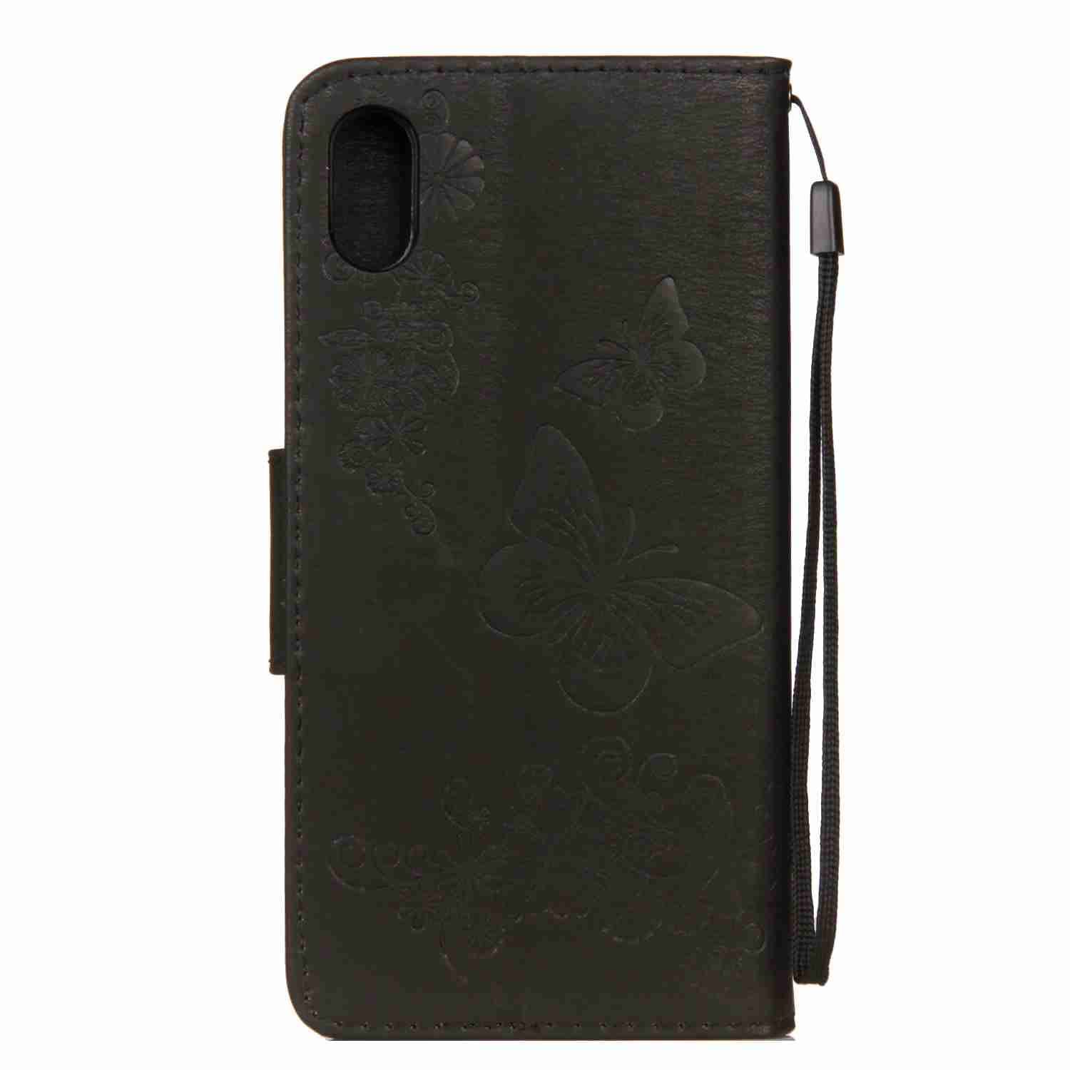 Premium Shockproof iPhone XR Wallet Case - Floral Butterfly PU Leather Flip Cover with Magnetic Stand & Card Holder | Slim Silicone Bumper Protection | Perfect for Work, Travel & Everyday Use (Black)