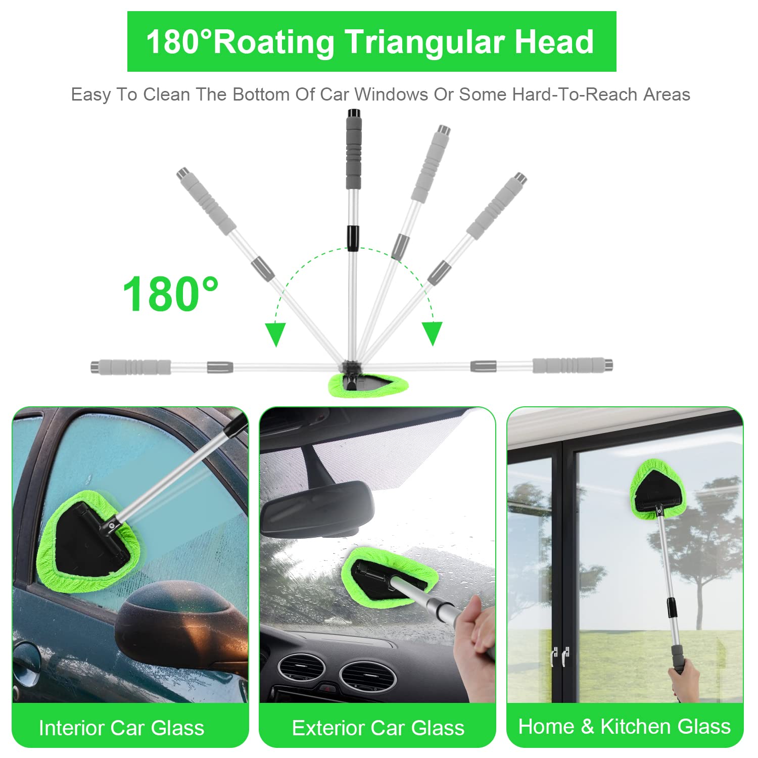 XINDELL 24Inch Extendable Car Window Cleaner with Spray Bottle & Microfiber Bonnets - Long Handle Windshield Washer Kit for Cars, Trucks, SUVs - Perfect for Home, Garage & Auto Detailing