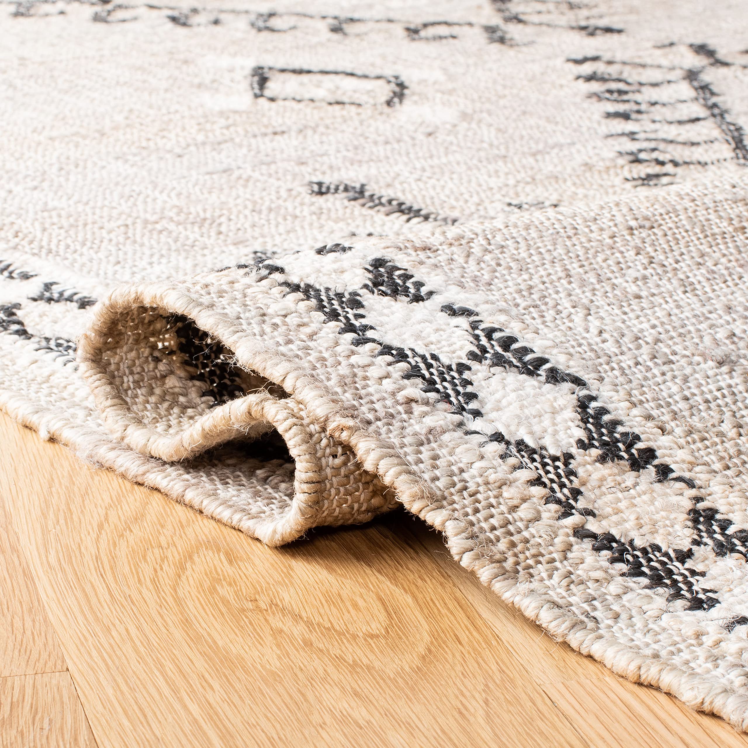 SAFAVIEH Kilim Collection 7' Square Grey/Black KLM762F Handmade Flatweave Premium Jute Area Rug - Perfect for Living Room, Dining Room & Bedroom Decor