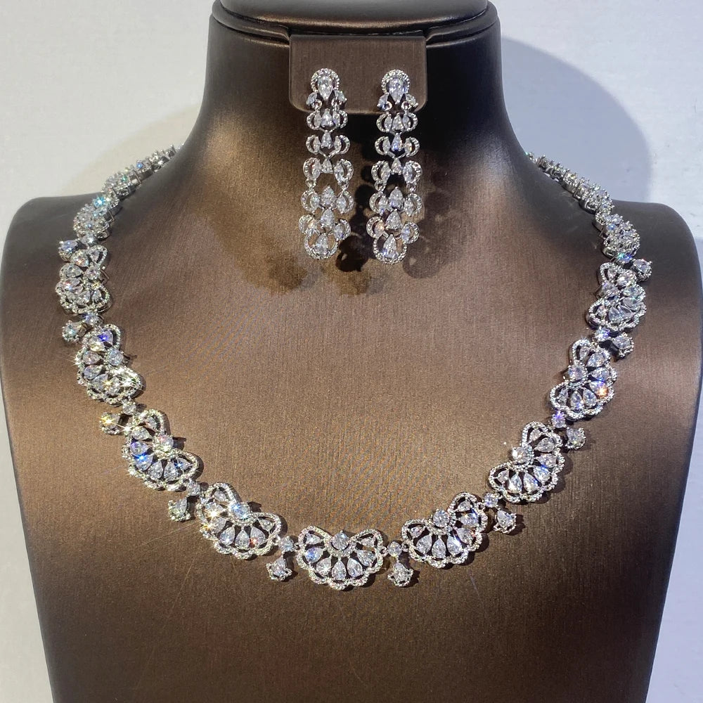 Luxury 2-Piece Nigeria Bridal Jewelry Set with Zirconia - Elegant Dubai Necklace & Earrings for Women - Perfect for Weddings, Anniversaries & Special Occasions