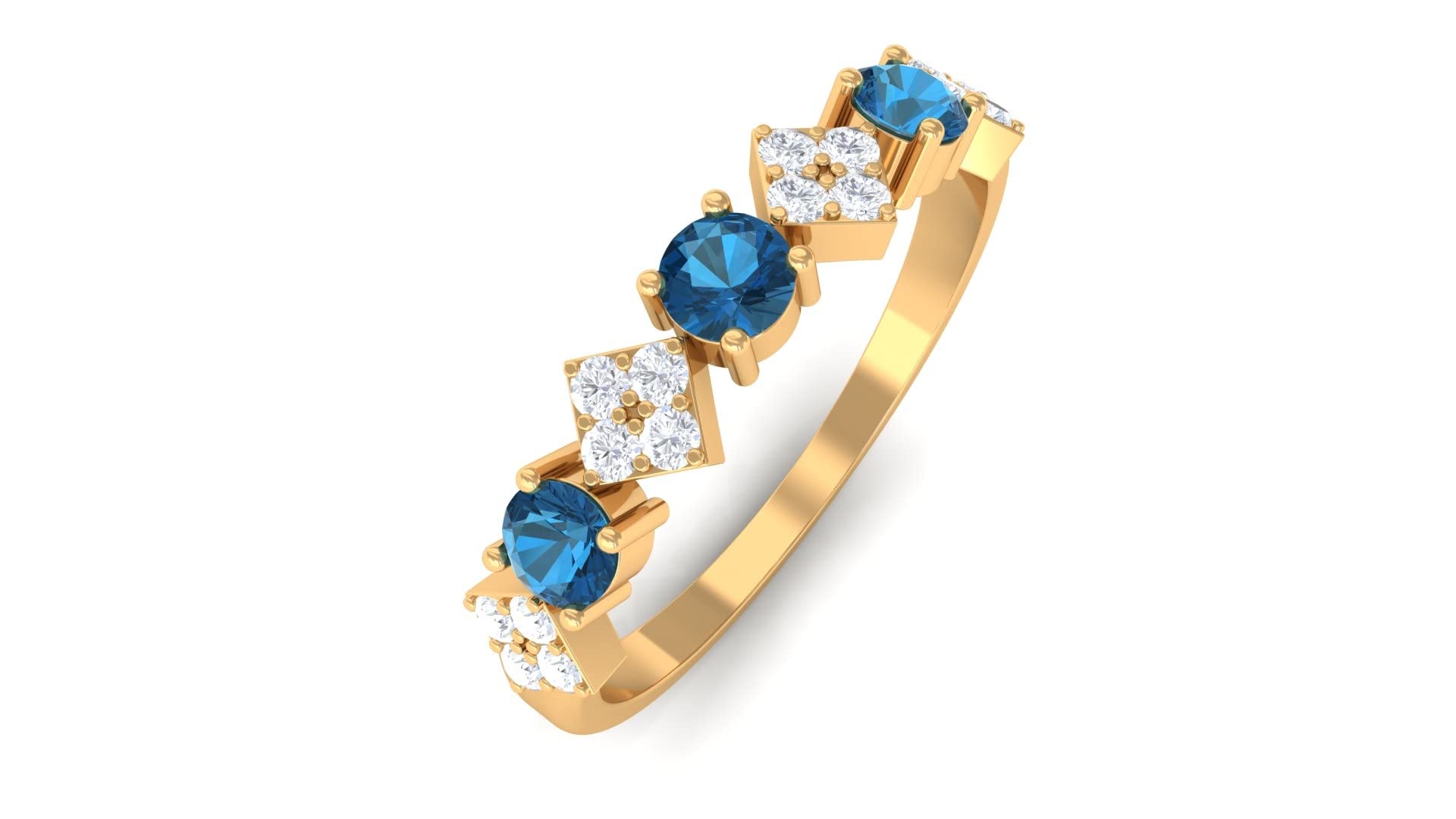 1/2 CT London Blue Topaz & Diamond Half Eternity Ring in 14K Solid Gold - Elegant Stackable Wedding Band, Anniversary Gift for Her, Perfect for Bridal Jewelry & Special Occasions