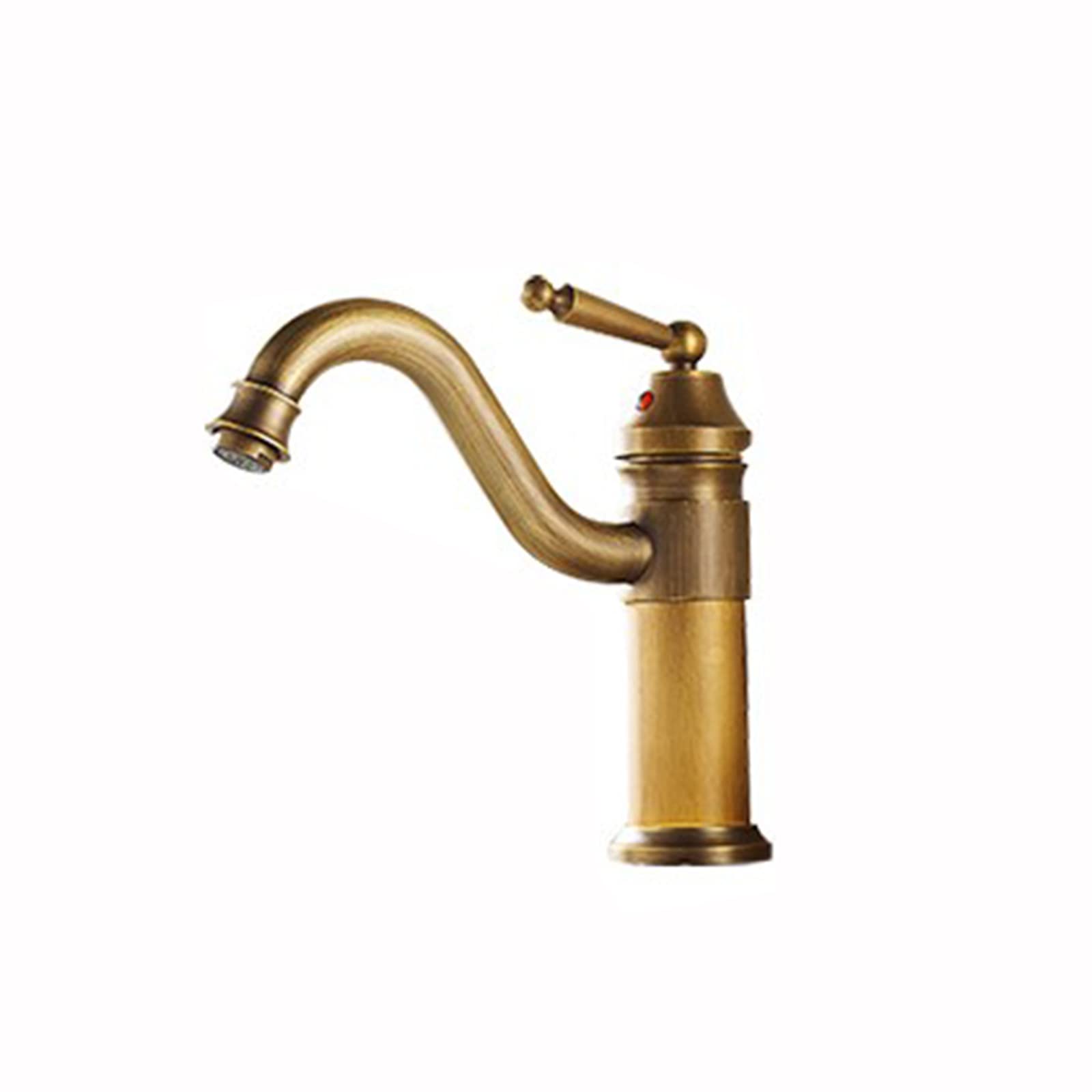 Vintage Single Hole Bathroom Sink Faucet - Tall Antique Brass Basin Faucet for Bathroom & Outdoor Use - Perfect for Farmhouse, Cottage, and Rustic Decor Styles