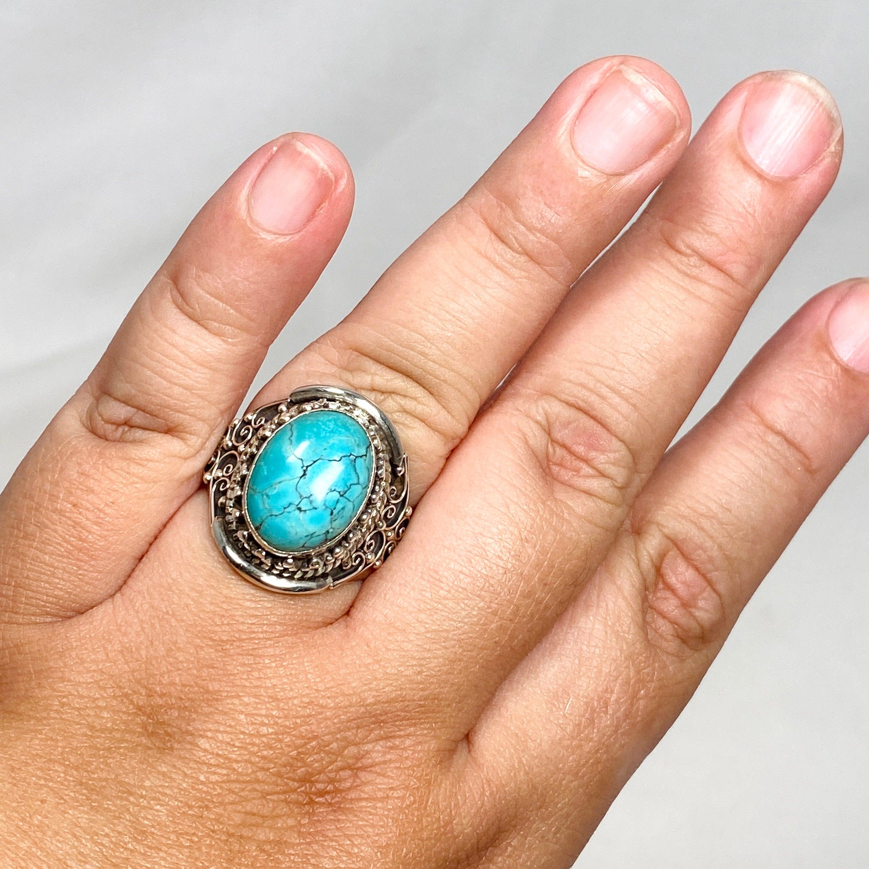Boho Style Turquoise Ring KRGJ3244 - Handmade Sterling Silver Jewelry for Women, Perfect for Festivals, Beach Parties & Everyday Boho Fashion