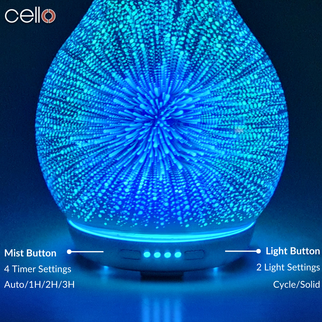 Premium Cello Large Ultrasonic Diffuser with 3D Infinity Light - Aromatherapy Essential Oil Humidifier for Home, Office, Yoga & Spa Relaxation