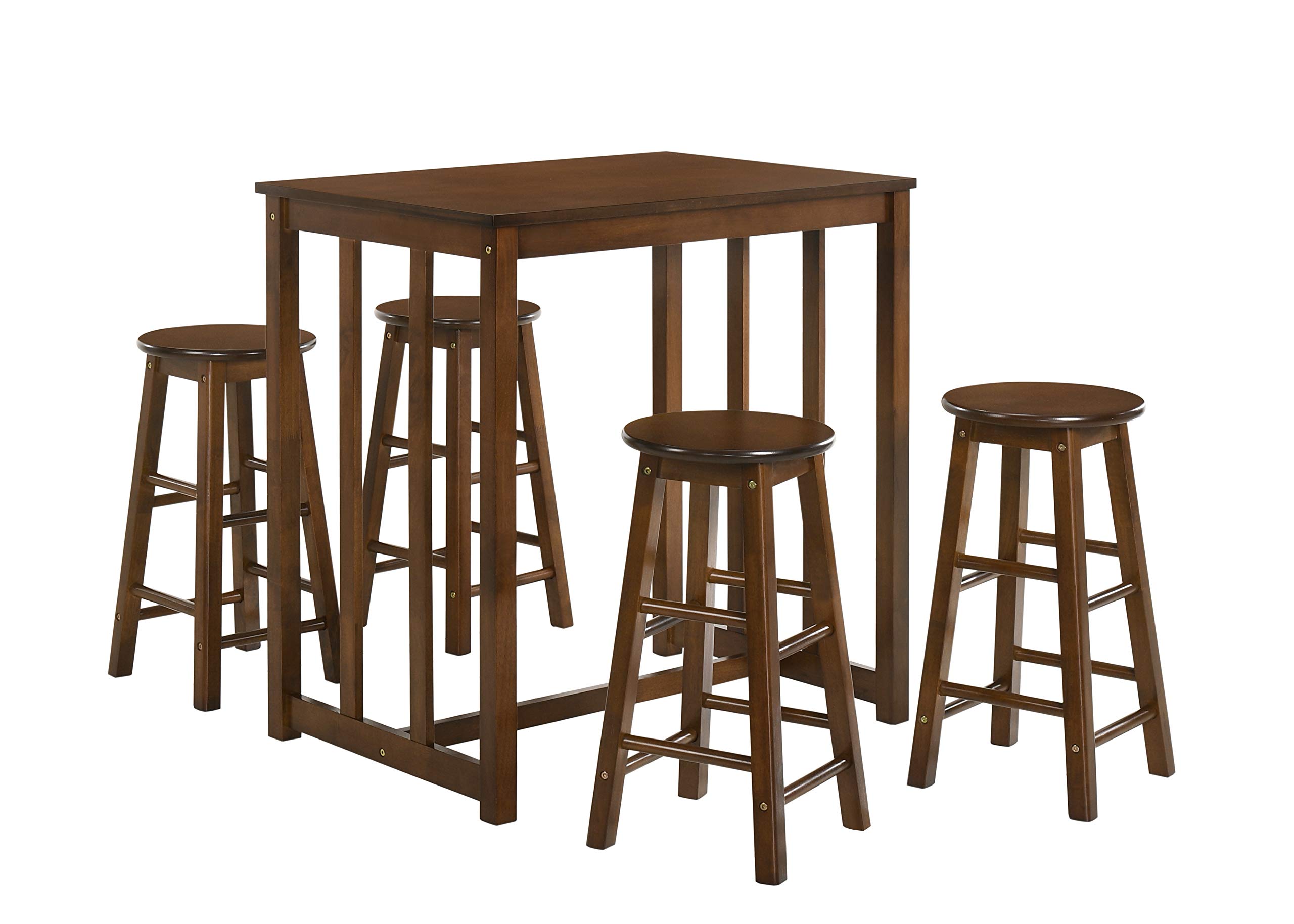5-Piece Modern Wood Dining Table Set with 4 Chairs - Space-Saving Kitchen Breakfast Table & Pub Bar Set Including 4 Stools - Perfect for Small Homes, Apartments, Restaurants and Cafés