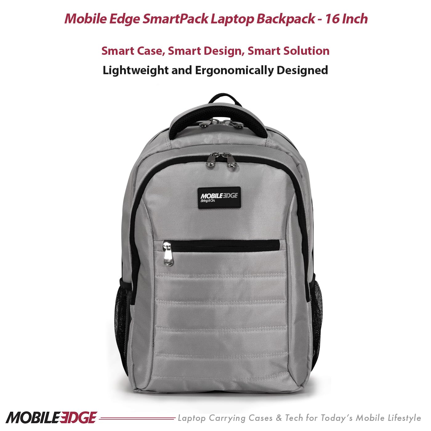 Mobile Edge SmartPack Laptop Backpack for Men & Women - 16 Inch Laptop Compatible - Ultra Lightweight Business & Travel Backpack (Silver) - Perfect for Office Commute, College Students & Airplane Carry-On