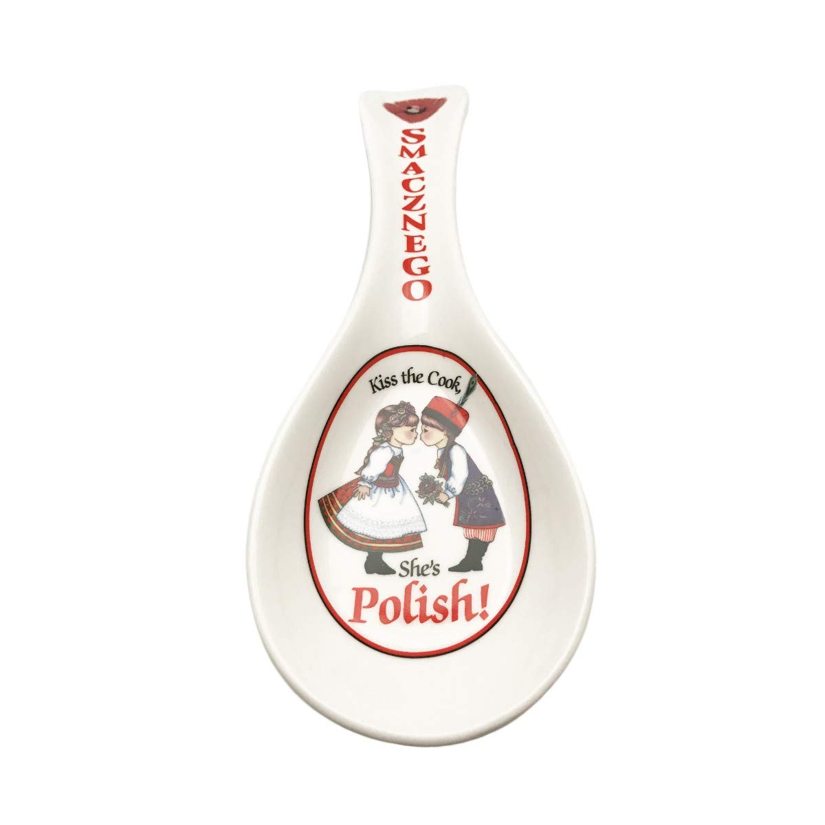 E.H.G - Decorative Ceramic Spoon Rest for Stove Top | Kitchen Essentials & Utensil Holder | Polish 'Smacznego' Design | Perfect for Cooking, Serving & Kitchen Decor | 1 x 3.5 x 10 Inches