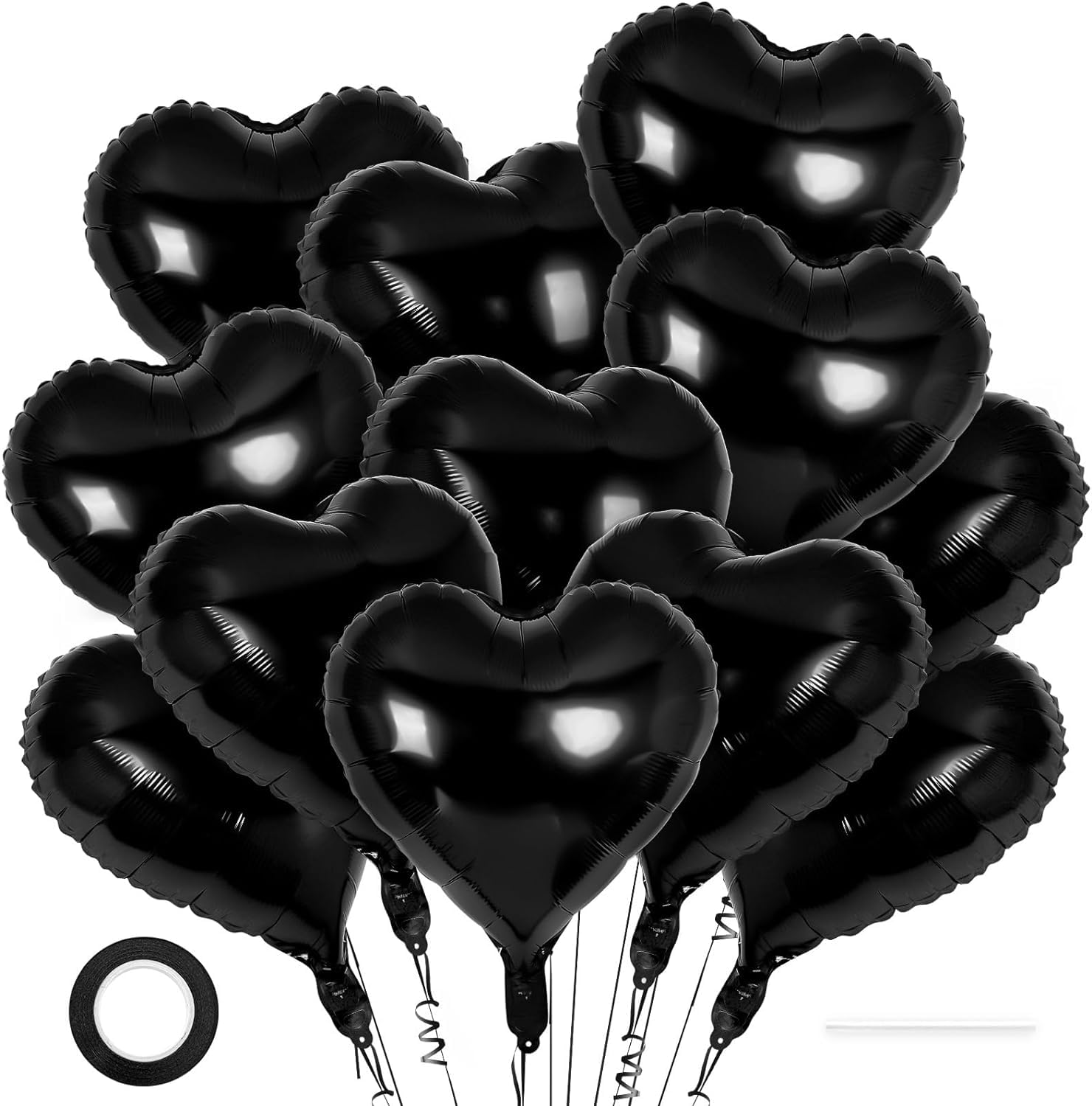 12 Pcs 18 Inch Black Heart Foil Balloons - Mylar Valentine's Day Love Balloons for Birthday Party, Wedding, Baby Shower Decorations - Perfect for Romantic Events & Anniversary Celebrations