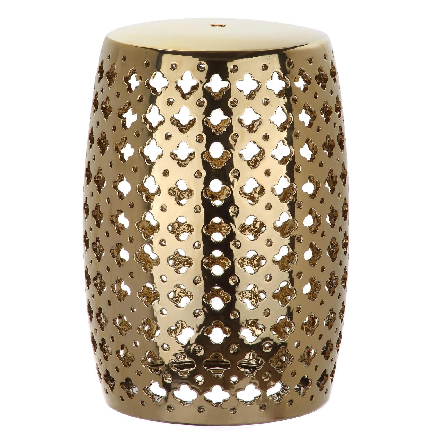 SAFAVIEH ACS4531F Lacey Glazed Ceramic Decorative Garden Stool in Gold - Outdoor Patio Furniture, Side Table for Porch, Balcony & Living Room Decor