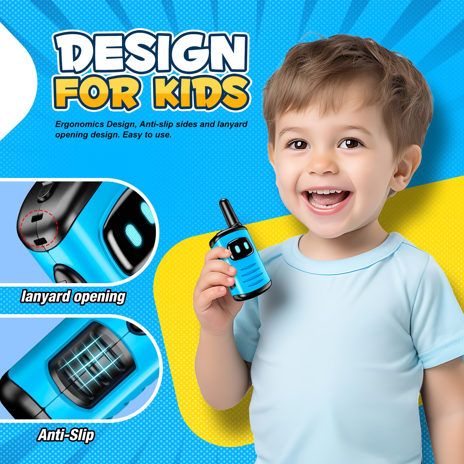 DASTION-99 Kids Walkie Talkies Toys for Boys & Girls Ages 3-6 - Mini Robot Walkie Talkies for Outdoor Games, Birthday & Christmas Gifts - Perfect for Backyard Adventures, Camping & Playdates (Baby Blue)