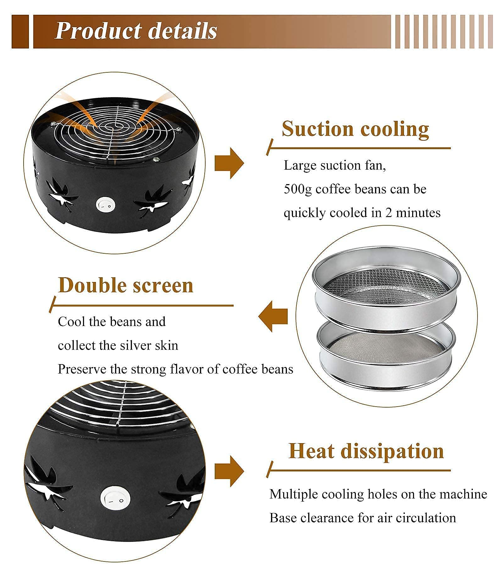 500g Household Coffee Roaster & 500g Coffee Bean Cooler - Electric Coffee Bean Roaster Machine with Cooling Tray for Home Roasting - Perfect for Fresh Coffee Lovers & DIY Baristas