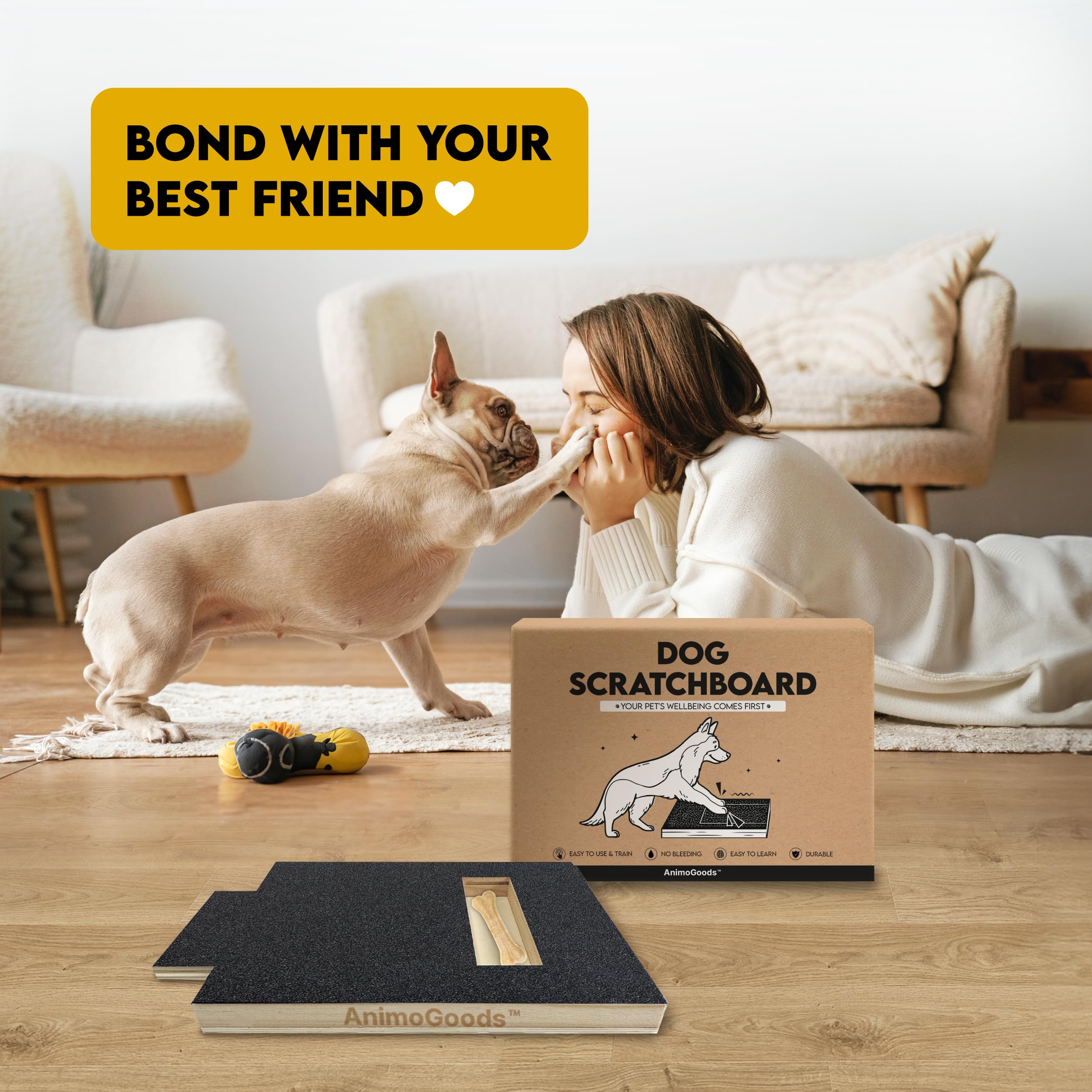 Dog Nail Scratch Board with Treat Box - Durable Pet Nail File & Scratch Pad for Dogs & Cats - Ergonomic Handle Design - Includes Free Replacement Sandpaper - Perfect for Grooming, Training & Stress Relief at Home