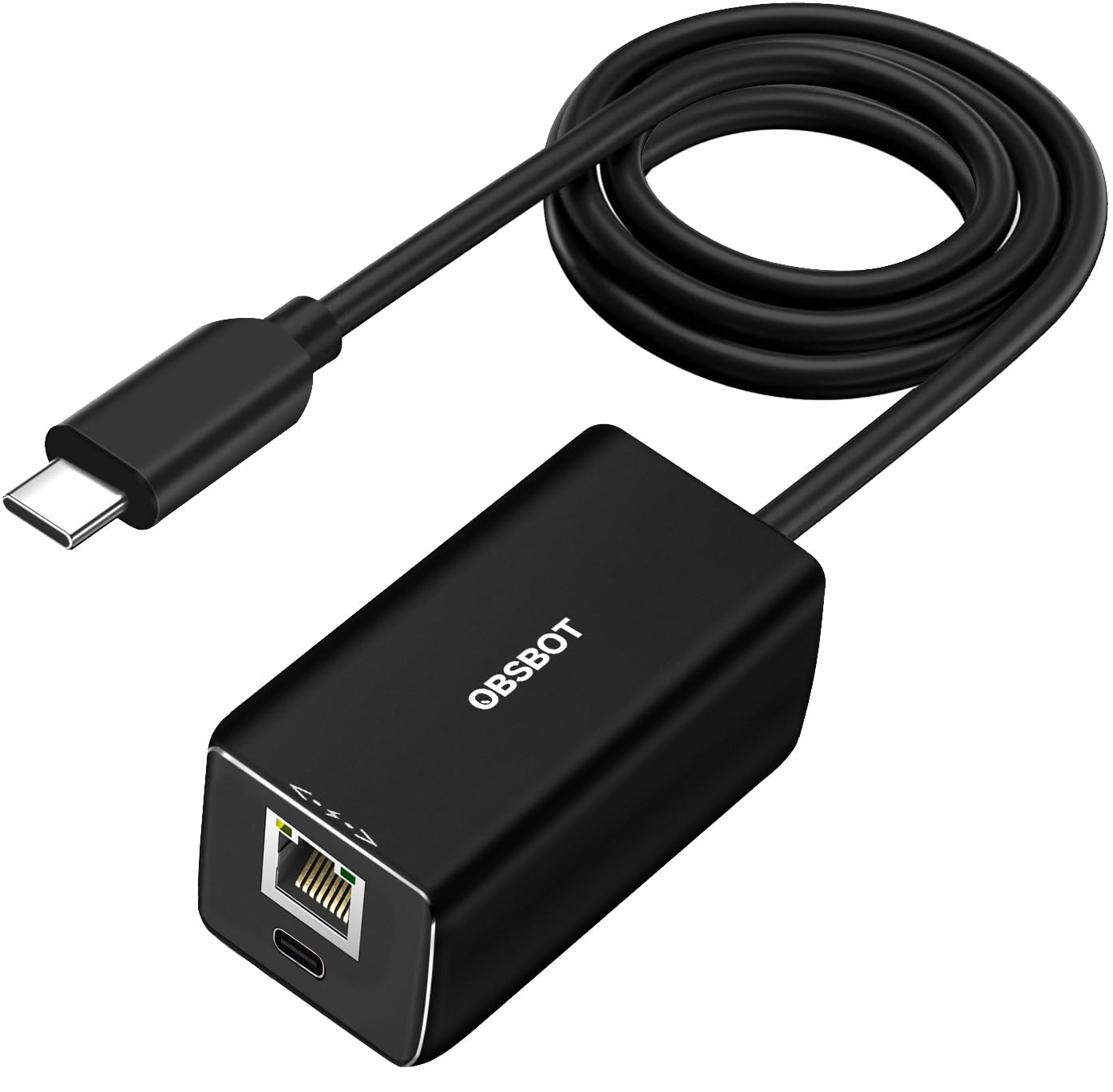OBSBOT USB-C to Ethernet Adapter - 10/100 Mbps High-Speed Data Transfer, Low Latency, Dual Port with Power Over Ethernet (PoE) - Compatible with MacBook, PC, Laptops for Stable Internet & Charging While Connected