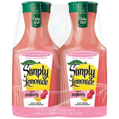 Simply Lemonade with Raspberry - 2 Pack (59oz Bottles) | Refreshing Summer Drink for Picnics, BBQs & Parties