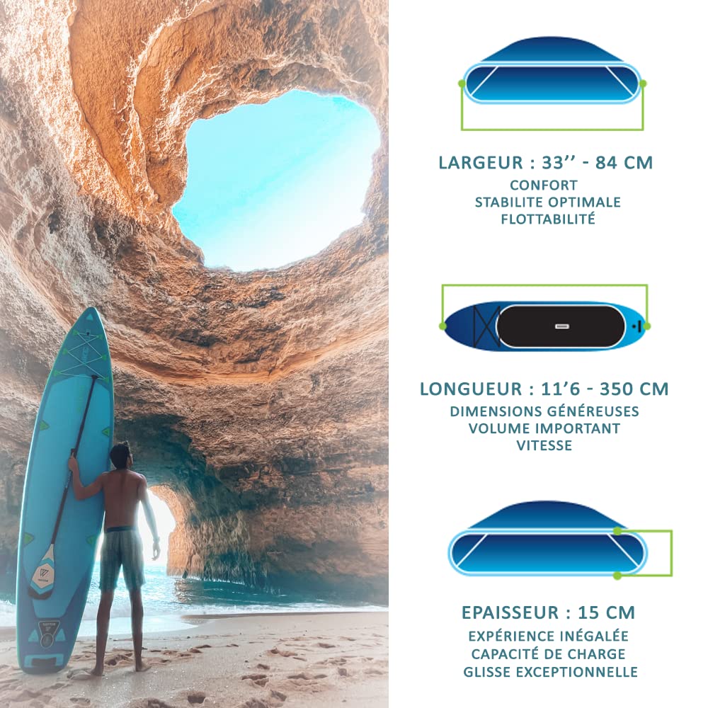 WATTSUP Pike 11'6 Inflatable Kayak with Paddle - 15cm Thickness Drop-Stitch Construction - Rigid & Durable - 150kg Capacity - Perfect for Fishing, Camping & Water Adventures