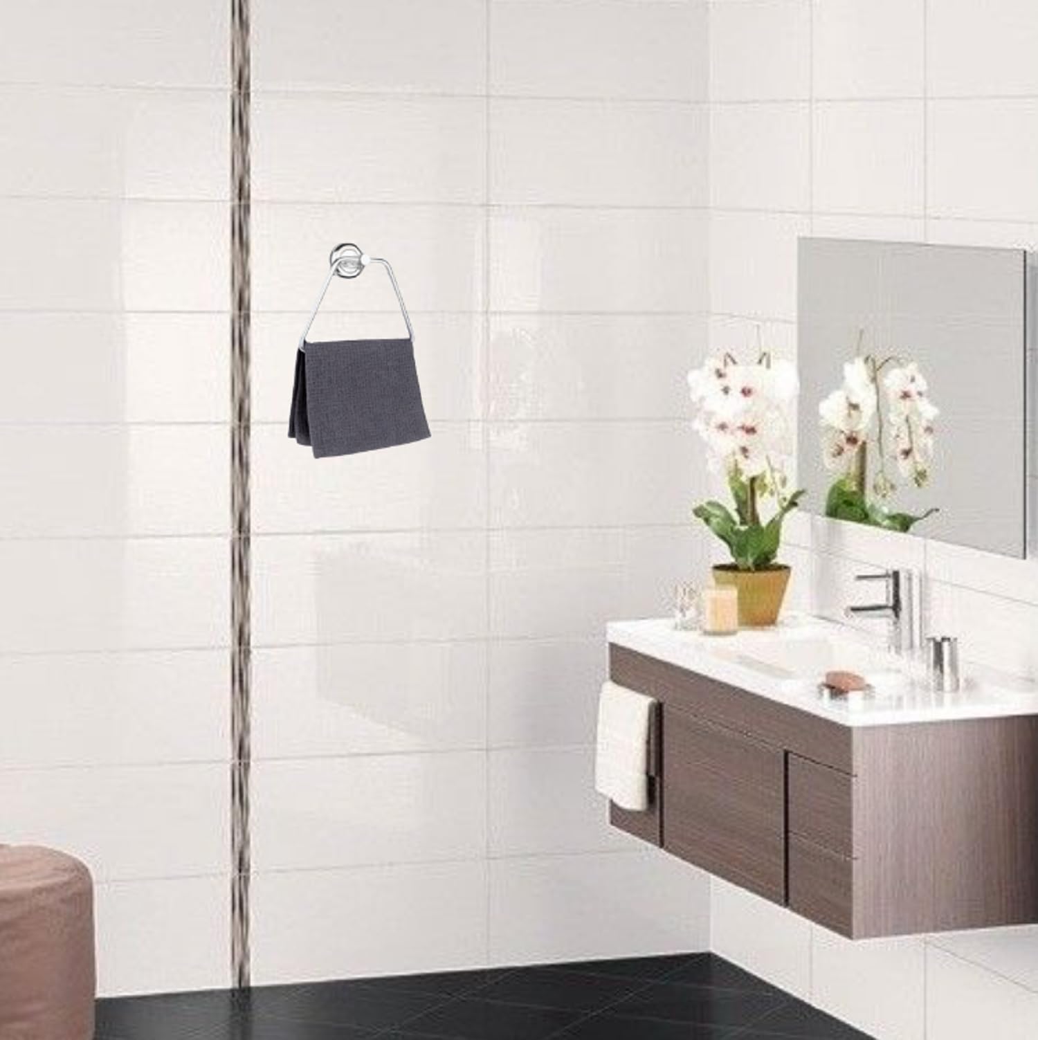 JAGGER JAG225 Silver Triangle Towel Ring Holder - Bathroom & Kitchen Towel Stand, Hand Towel Hanger, Napkin Holder for Washbasin - Durable & Stylish (Pack of 1) - Perfect for Modern Homes & Spa-Like Bathrooms