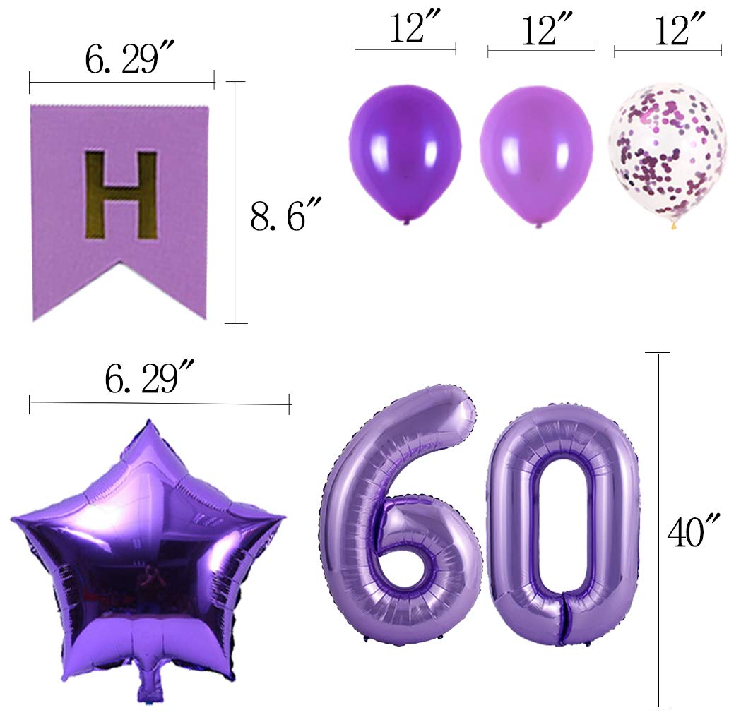 60th Birthday Party Decorations Kit - Happy Birthday Banner, Number 60 Balloons & Purple Party Supplies for Milestone Celebrations | Perfect for Retirement Parties, Anniversary Events & Grandparent Birthdays