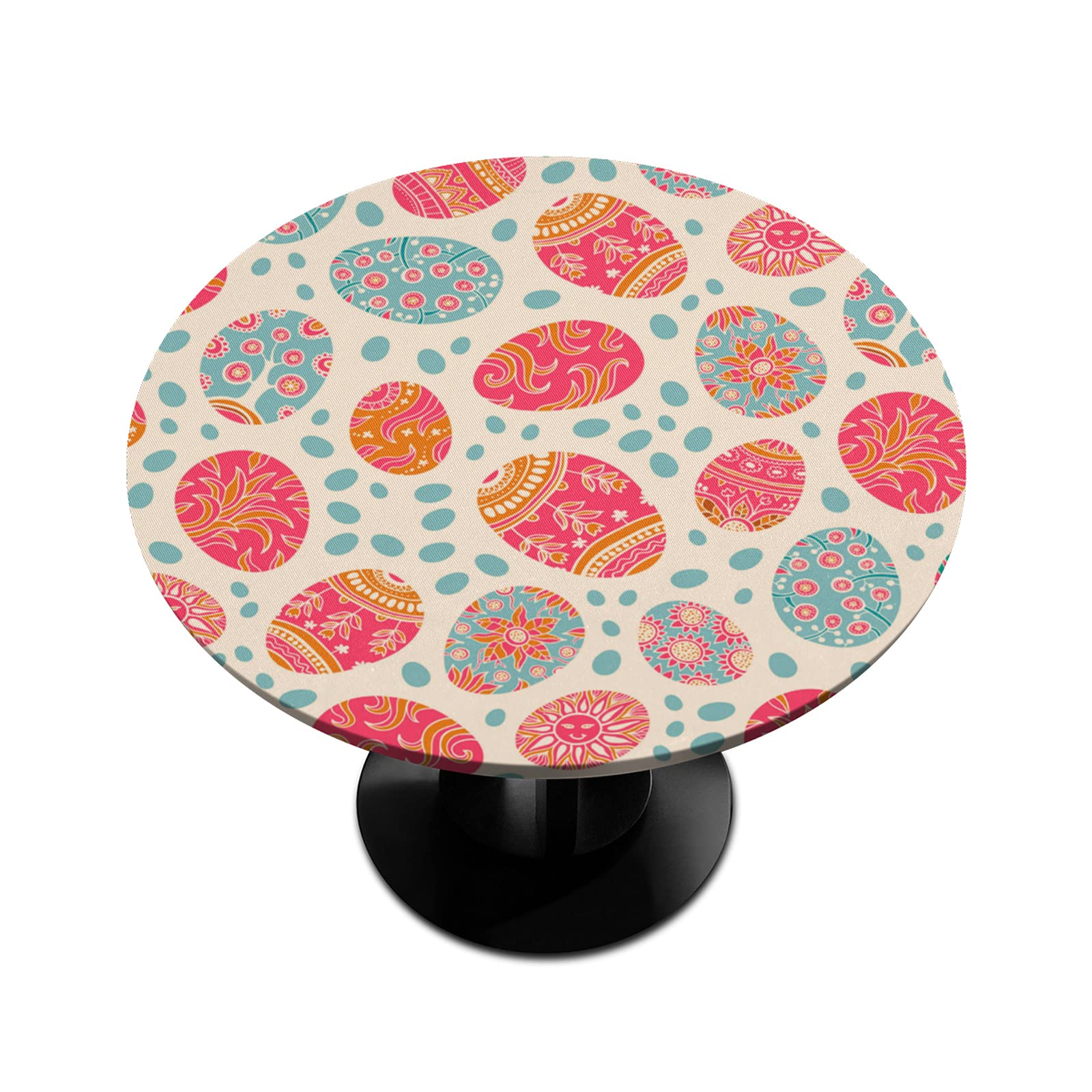 Vintage Easter Egg Round Fitted Tablecloth with Elastic Edge - Waterproof & Wipeable Table Cover for Parties, Outdoor Dining, and Home Decor - Fits 36