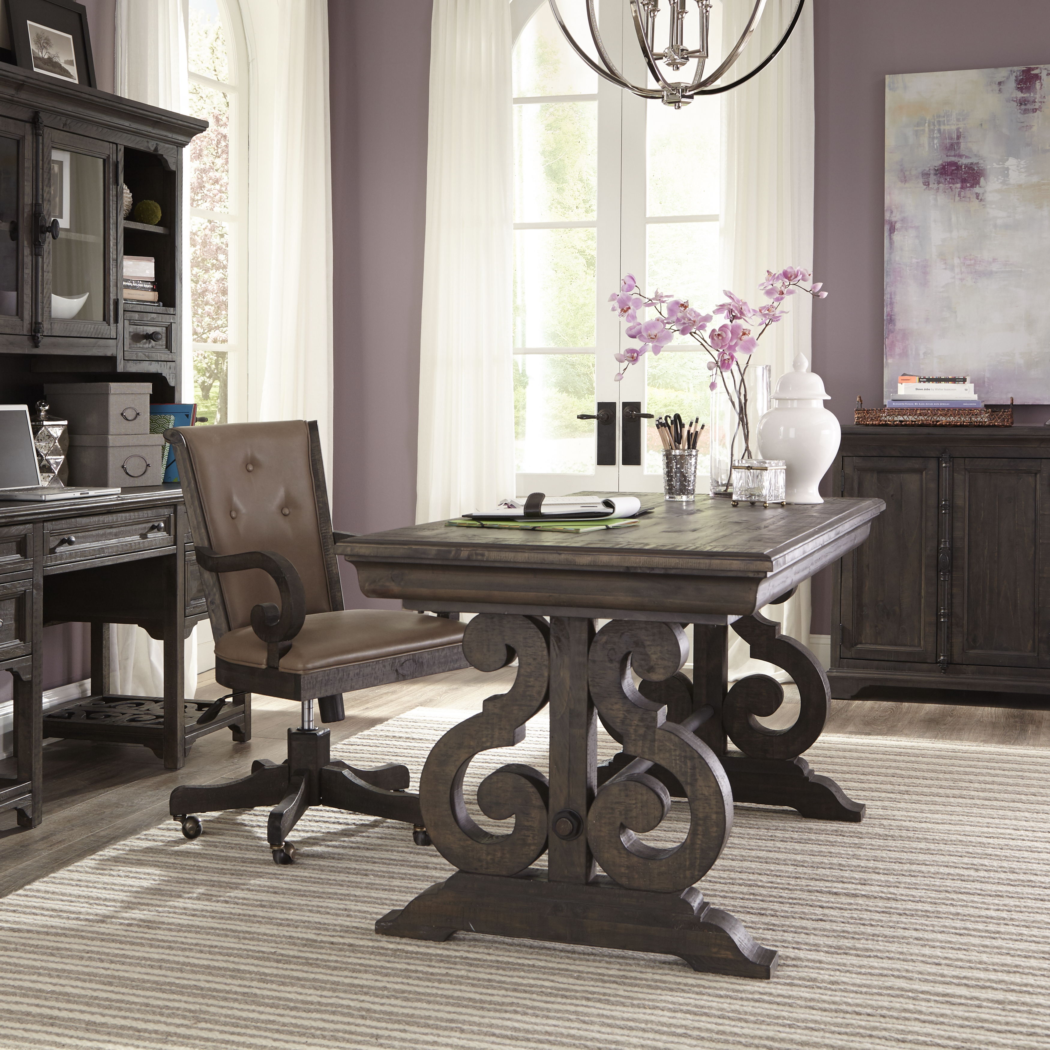 Bellamy Writing Desk in Weathered Peppercorn Finish - Vintage Style Home Office Desk with Storage Drawer for Study, Work, and Crafting