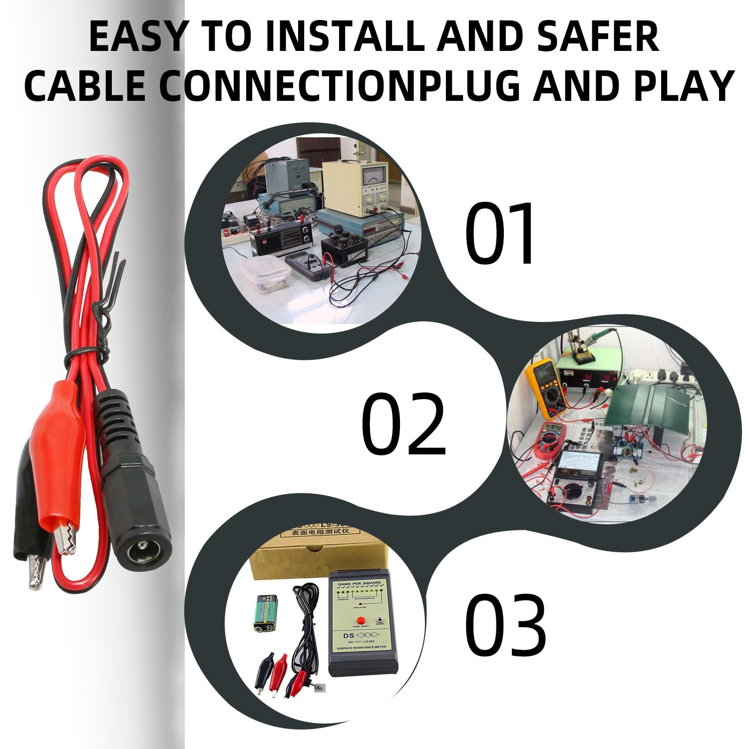 2 Pack 24V/12V 5A DC Power Adapter Cable with Female DC5521 (2.1x5.5mm) Connector & Alligator Clips - for CCTV Security Cameras, LED Lighting & Electronics - Black