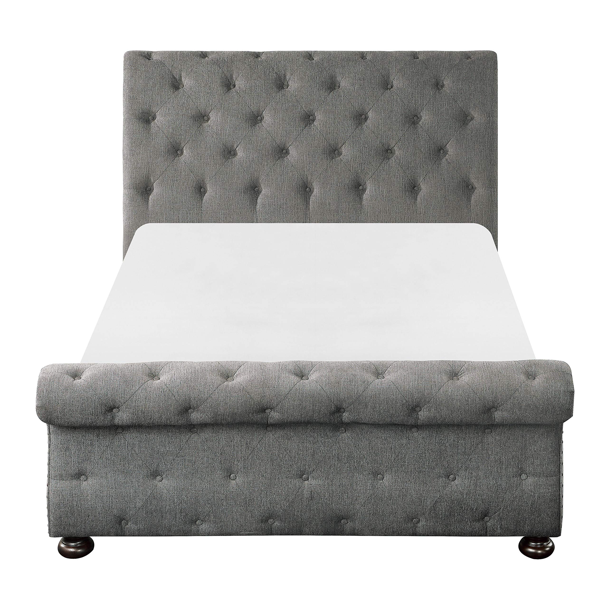 Lexicon Nairne Upholstered Sleigh Bed - Queen Size Dark Gray Fabric Platform Bed Frame - Perfect for Master Bedroom, Guest Room & Modern Home Decor