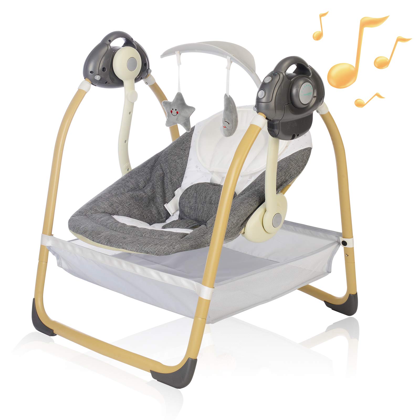 **Best Portable Baby Swing for Infants & Newborns - 6-Speed Rocking Motion with Soothing Music & Timer | Soft Plush Seat & Machine Washable Fabric | Includes 2 Hanging Toys | Ideal for Nursery, Travel, Daycare & Home Use | Perfect for Calming Fussy Babies & Helping Parents Relax | Great for Bedtime, Playtime & On-the-Go (Grey)**