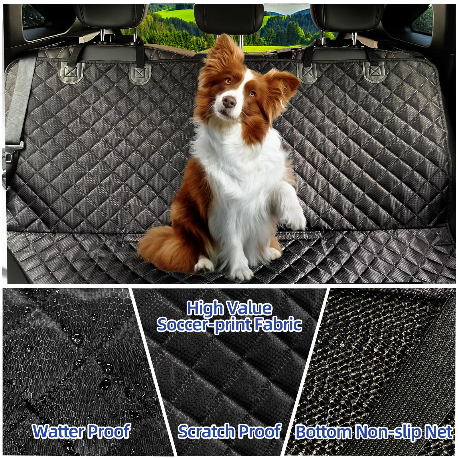 **Waterproof Dog Car Seat Cover for Back Seat - Non-Slip, Durable & Soft Pet Bench Seat Protector for Cars, Trucks & SUVs (Black) - Perfect for Travel, Outdoor Adventures & Daily Commutes**