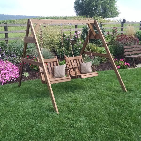 Premium Western Red Cedar 5ft A-Frame Swing Stand for 2 Chairs - Heavy Duty Outdoor Swing Set with Hangers Included - Perfect for Backyard, Garden, and Patio Relaxation
