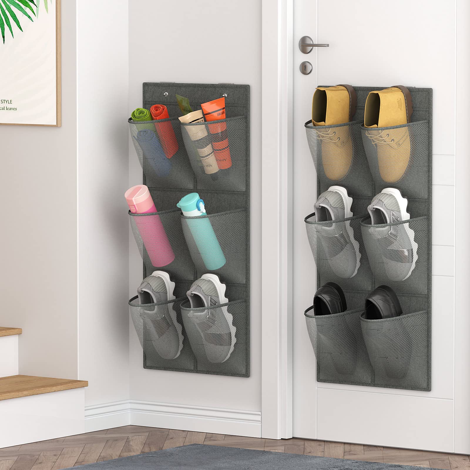 2 Pack RV Shoe Organizer - 12 Large Mesh Pockets Hanging Closet Door Shoe Storage for Campers | Space-Saving Wall Mount Shoe Rack with Sticky Mounts | Perfect for RV, Travel Trailers & Small Spaces