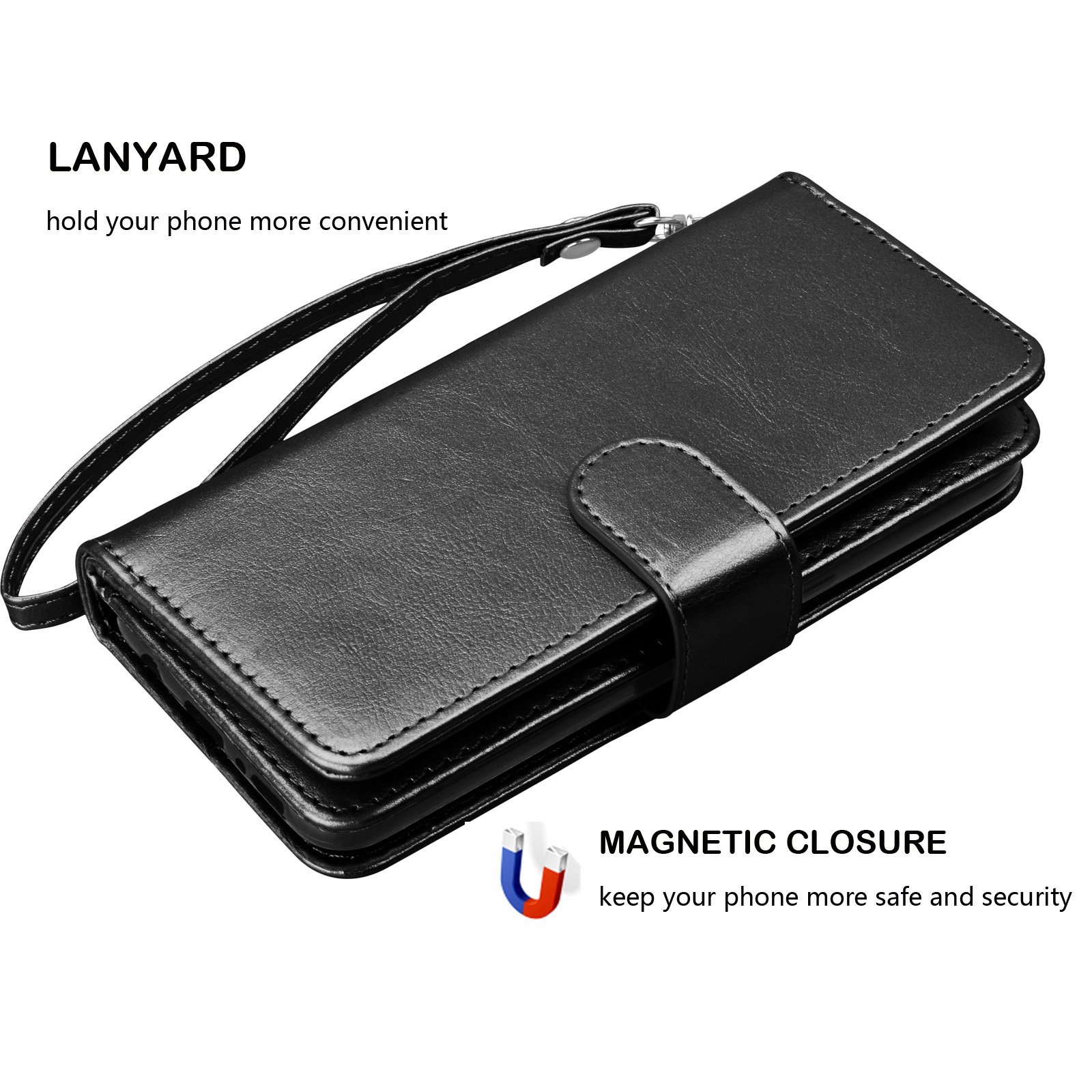 Premium PU Leather Wallet Case for Samsung Galaxy S8 Plus - 9 Card Slots, Detachable Magnetic Flip Cover with Kickstand & Wrist Strap | Perfect for Business, Travel & Everyday Protection (Black)