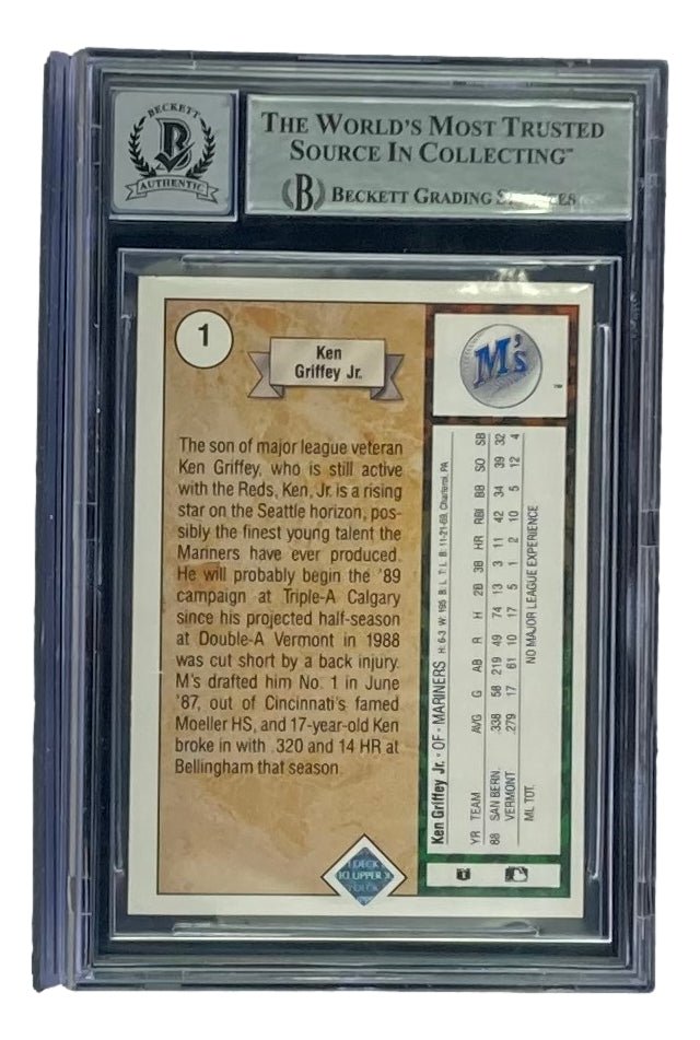 Ken Griffey Jr Signed 1989 Upper Deck #1 Rookie Card - Seattle Mariners - BAS Graded 10 Gem Mint - Perfect for Baseball Memorabilia Collections & Sports Fan Gifts
