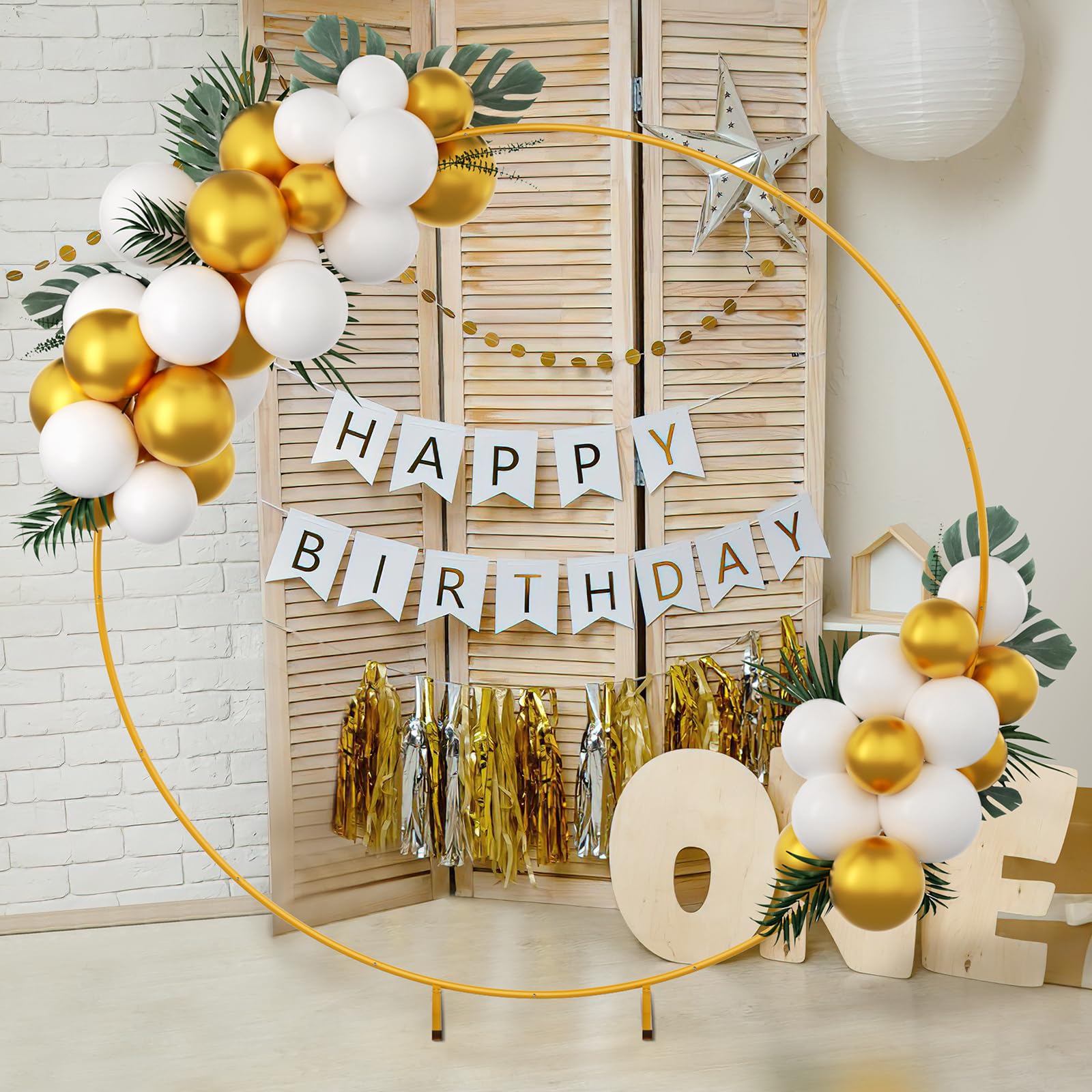 Bezente 7.2ft Round Backdrop Stand - Golden Metal Balloon Arch Stand for Weddings, Birthdays & Baby Showers | Sturdy Party Decoration Frame for Photo Backdrops & Event Decor
