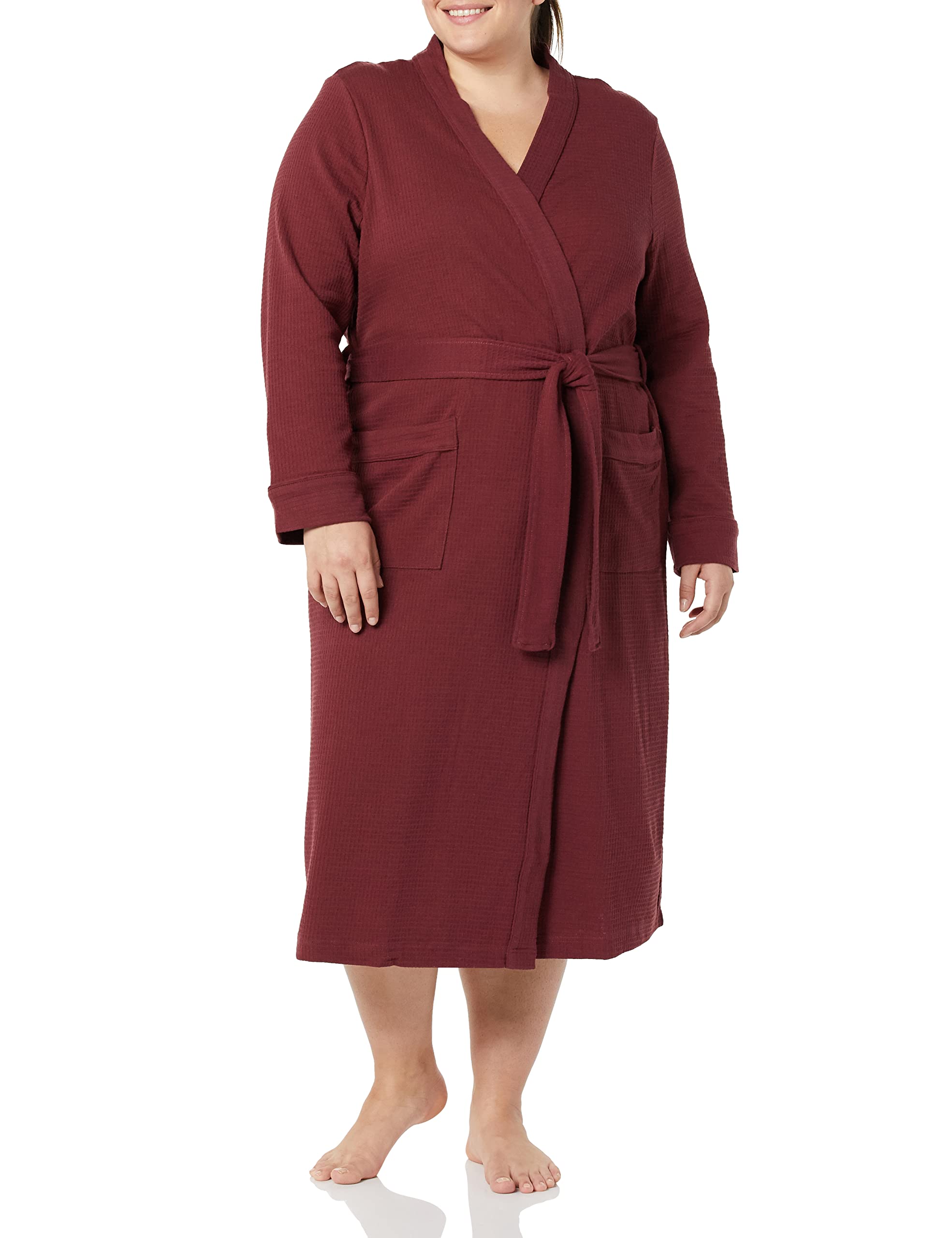 Amazon Essentials Women's Lightweight Waffle Full-Length Robe - Soft & Comfortable Bathrobe for Women, Plus Size Options - Perfect for Spa, Lounging & Relaxation at Home