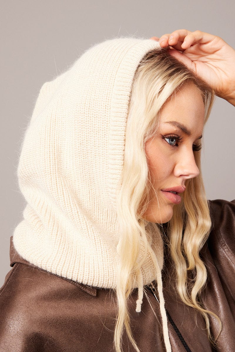 Beige Knitted Hood Balaclava - Warm Winter Face Mask for Men & Women - Perfect for Skiing, Snowboarding & Outdoor Activities