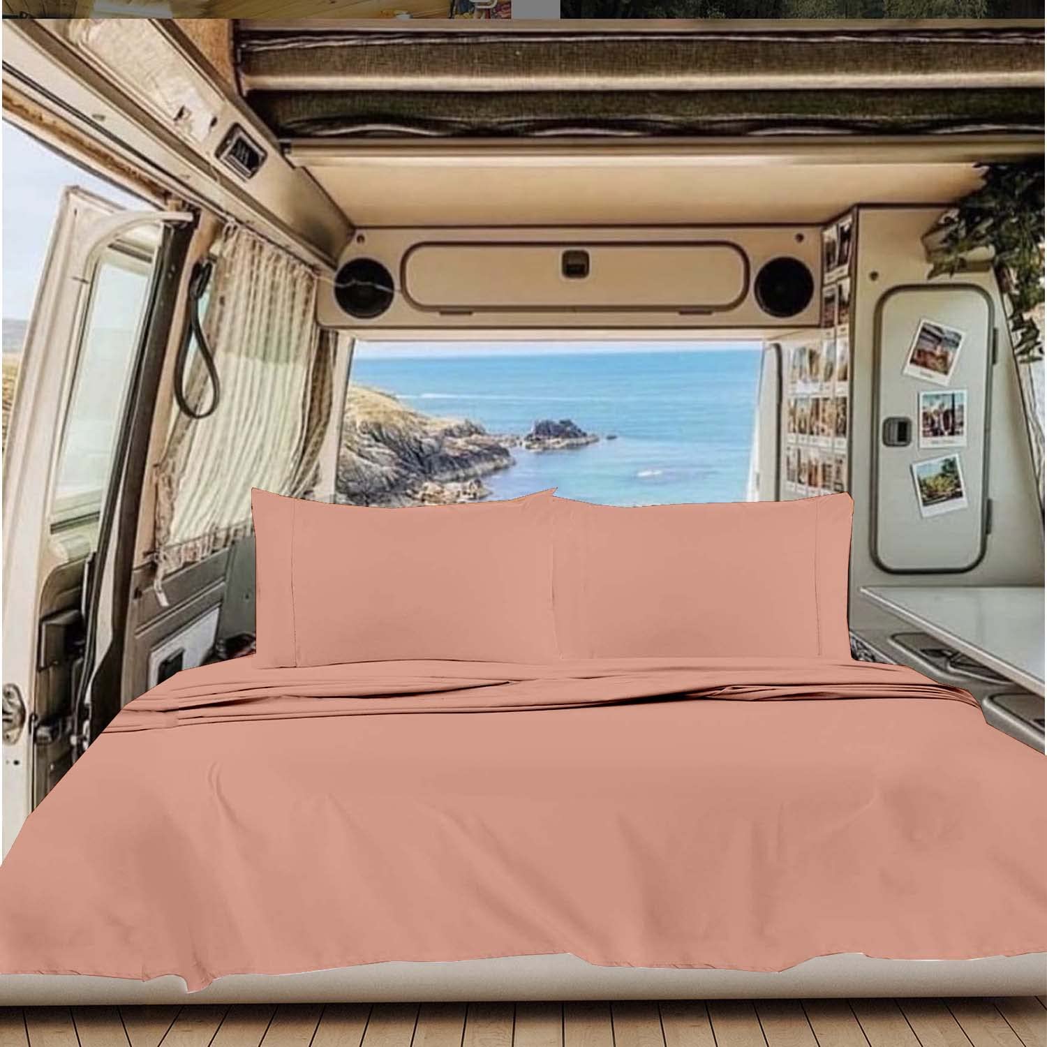 100% Cotton Short Queen RV Sheets - Breathable Camper Sheet Set for RV Mattress (Cantaloupe Solid) | Perfect for Travel Trailers, Motorhomes & Camping Trips