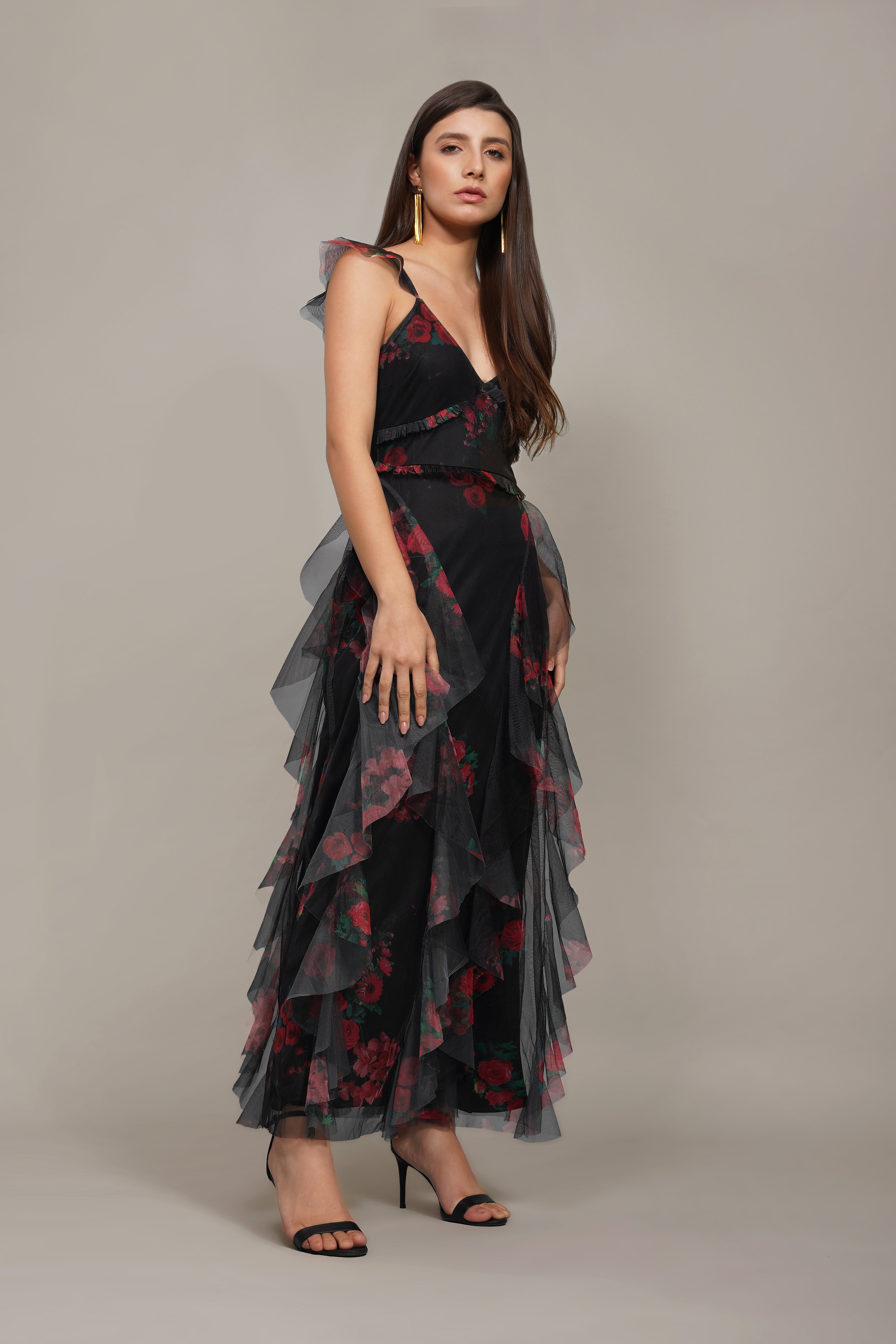 Malin Maxi Dress - Black & Red Floral Print Long Summer Dress for Women | Beach Vacation, Wedding Guest, Party Outfit