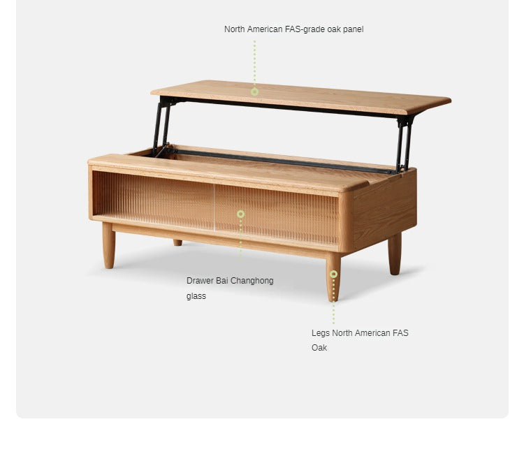 Solid Oak Wood Modern Lift-Top Coffee Table with Slate Finish - Perfect for Living Room, Home Office, and Small Spaces