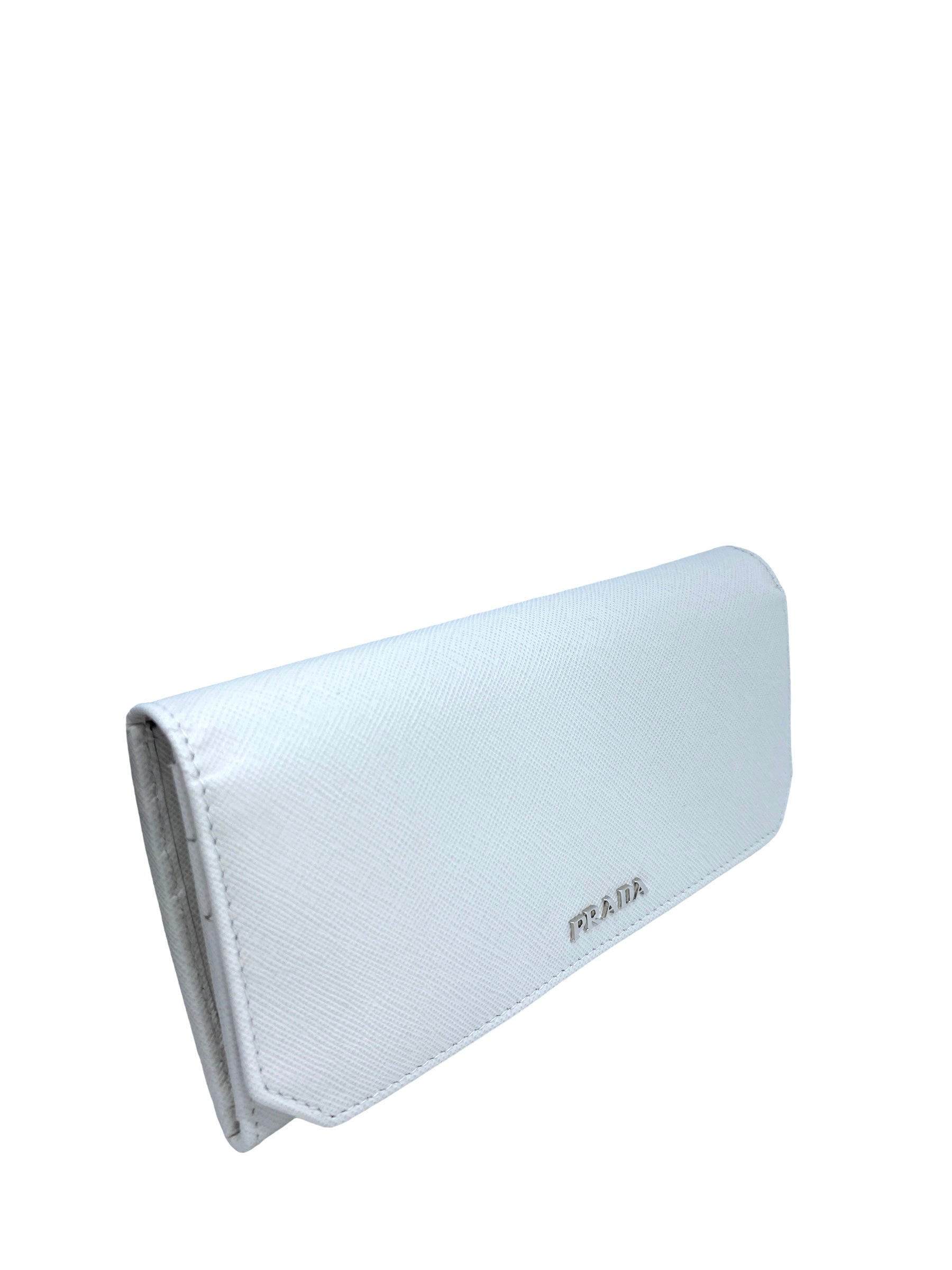 Prada Saffiano Leather Flap Wallet for Women - Luxury White Leather Wallet with Credit Card Slots & Zip Pocket - Perfect for Everyday Use & Gift Giving
