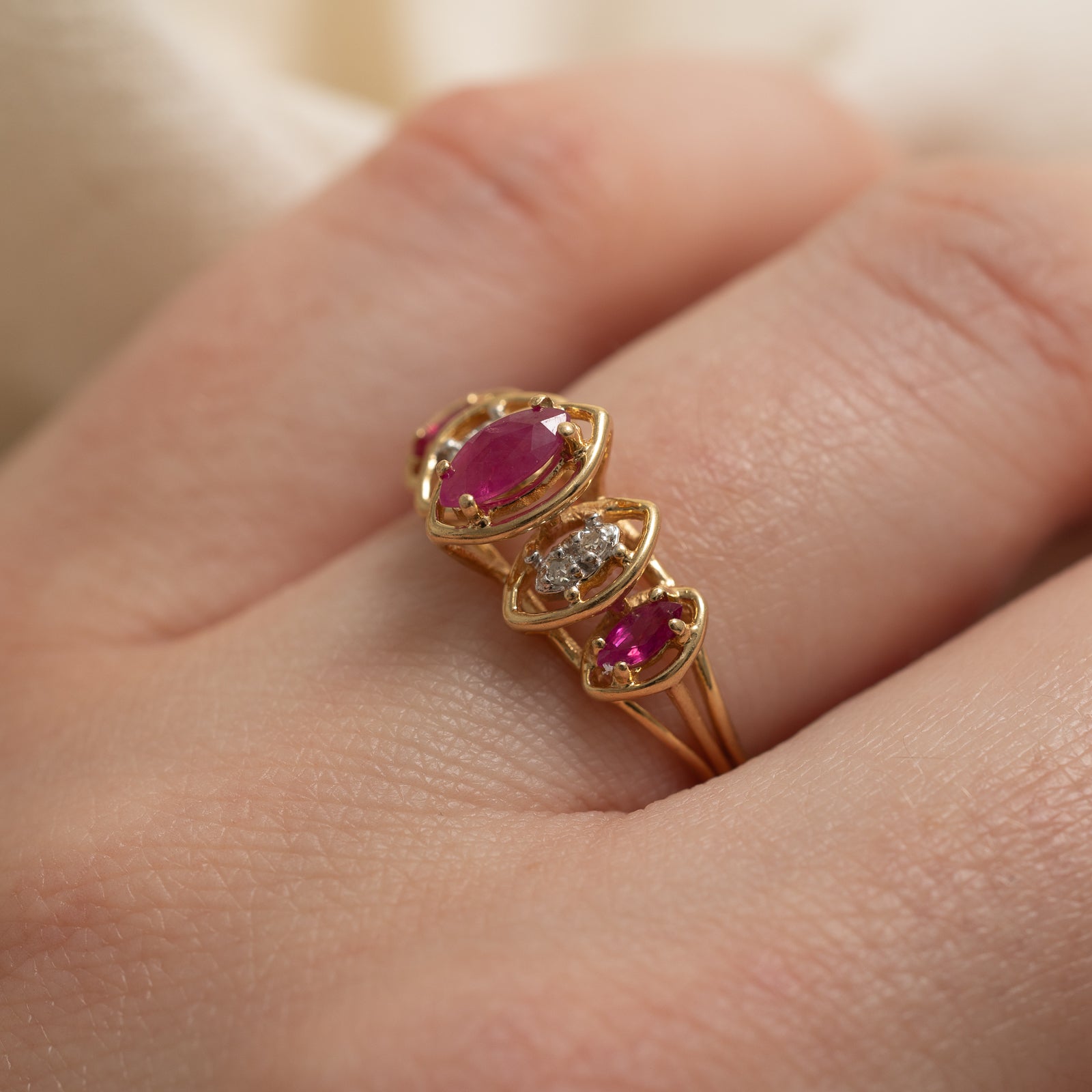 Exquisite Marquise Cut Ruby & Diamond Ring - 0.33ctw Ruby & 0.02ctw Diamonds - Size 6 - Perfect for Engagement, Anniversary & Special Occasions