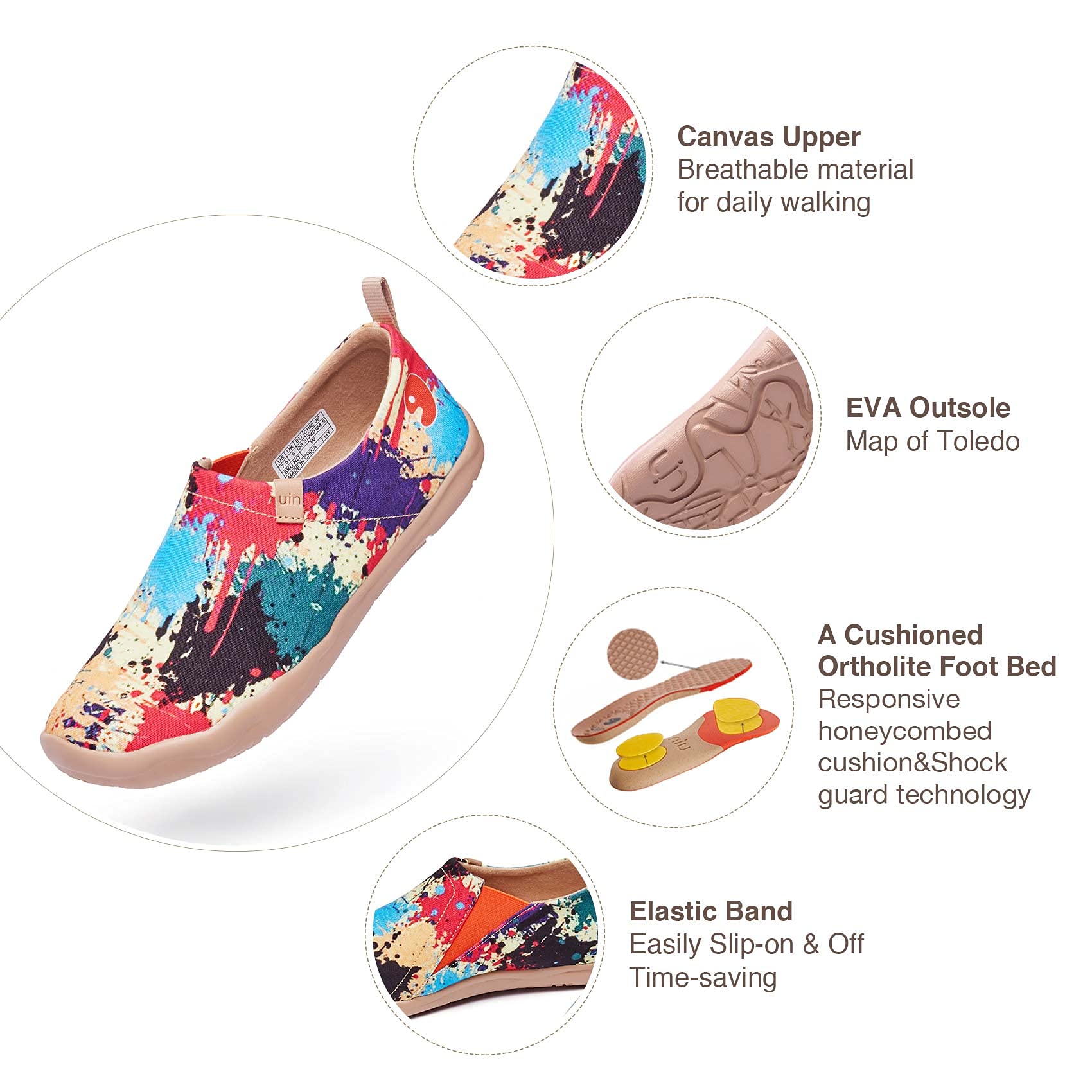 UIN Women's Slip On Sneakers - Comfortable Knit Loafers with Artistic Painting | Soft Walking Shoes for Women | Perfect for Casual Wear, Travel & Everyday Comfort