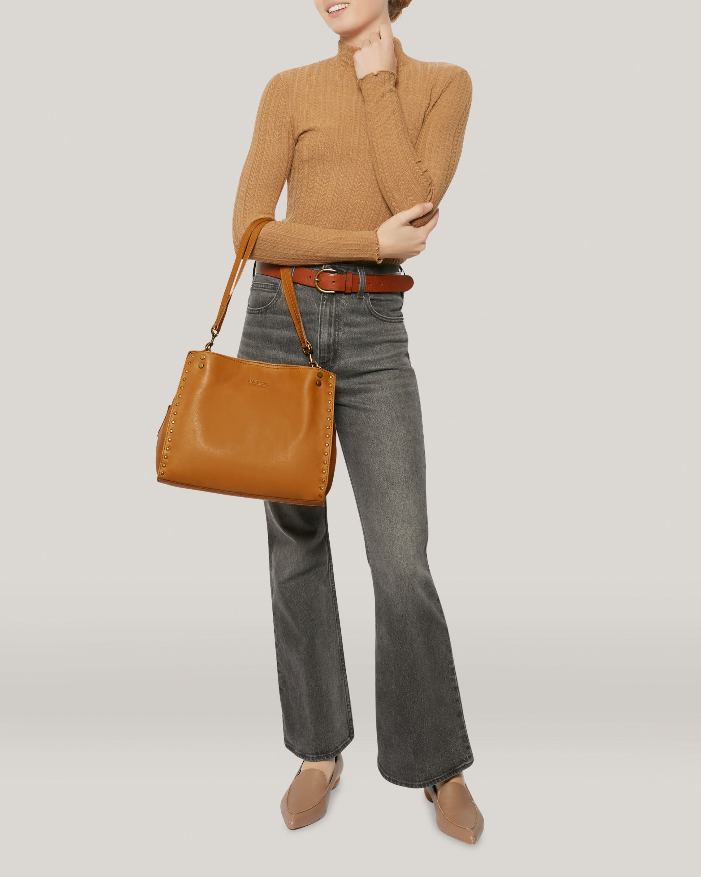 Lenox Studded Triple Entry Satchel - Stylish Leather Handbag for Women | Perfect for Work, Travel & Everyday Use