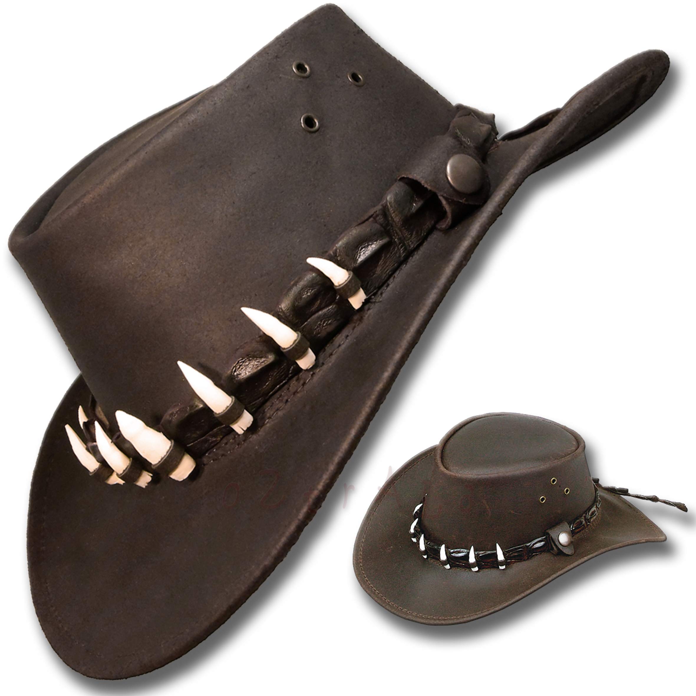 Oztrala Genuine Leather Hat with Crocodile Band - Australian Outback Style Dundee Hat for Men & Women - Jacaru Black/Brown Cowboy Hat HLC1 - Perfect for Outdoor Adventures, Rodeos, and Country Fashion