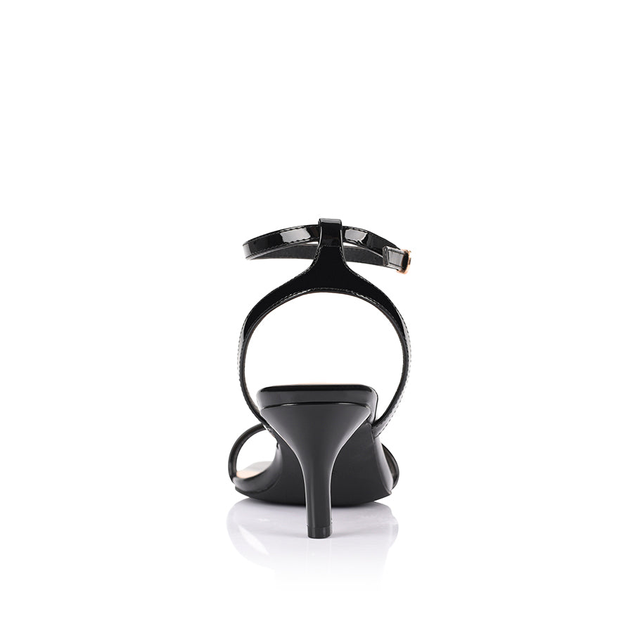 Tally Kitten Heel Sandals for Women - Black Patent Leather Dress Shoes - Comfortable Low Heel Sandals for Weddings, Parties & Office Wear