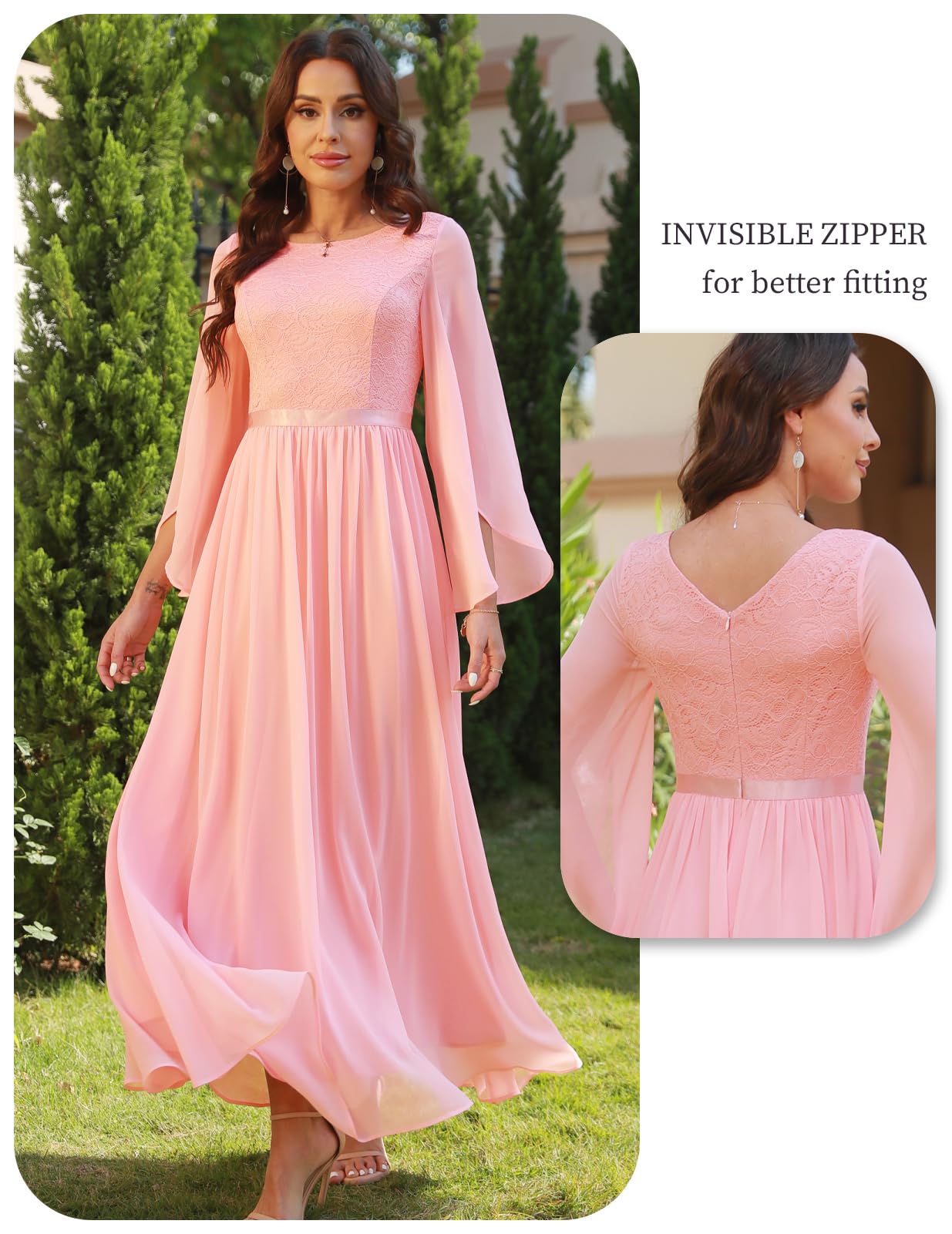 DRESSTELLS Women's Elegant Lace Chiffon Long Dress for Wedding Guest, Bridesmaid, Prom, Party & Evening Events 2024 - Perfect for Formal Occasions, Church Gatherings and Special Celebrations
